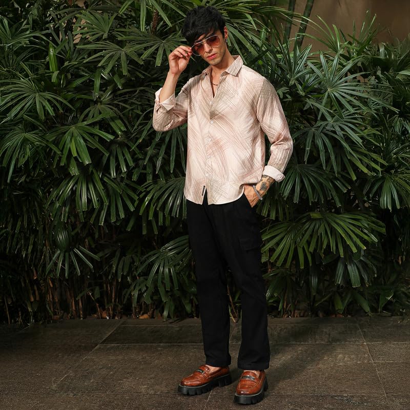 Image of CAHOOT Men's Bisque Shirt Casual Wear | Spread Collar | Long Sleeve | Button Closure | Shirt Crafted with Comfort Fit for Everyday Wear