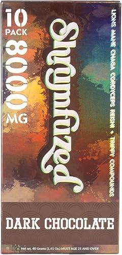 Gomitas nootrópicas patentadas de 8000 mg - Mezcla de hongos nootrópicos de melena de león, reishi, chaga y cordycep (10, chocolate oscuro)