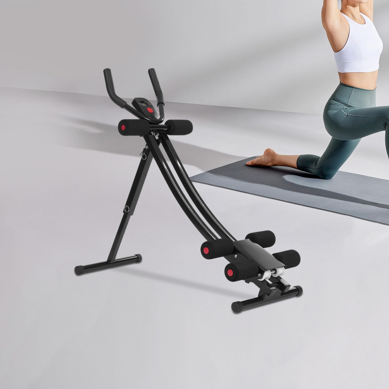 Allenatore addominale pieghevole a 3 livelli di resistenza addominale con display a LED, ruote silenziose, attrezzo per l'allenamento addominale regolabile, 200 kg per allenamento braccia e gambe