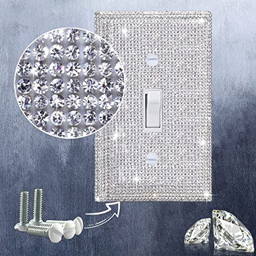 Image of Shiny Silver Rhinestones Wall Plates Light Switch Decorative Cover Plate Single Toggle Rhinestones Outlet Covers Wall Plate