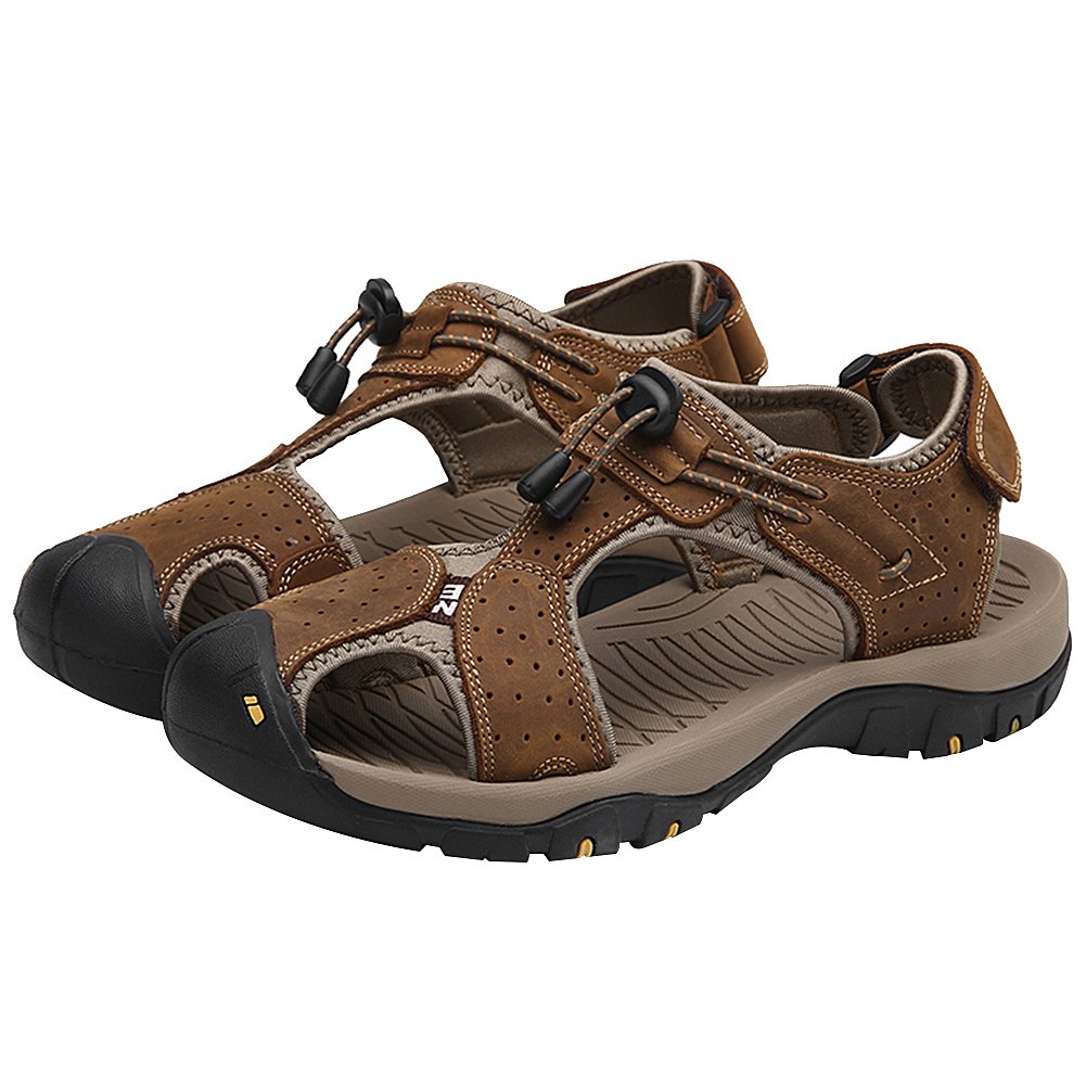 rismart Hombre Punta Cerrado Gancho y Bucle Al aire libre Excursionismo Cuero Zapatos Sandalias y chanclas