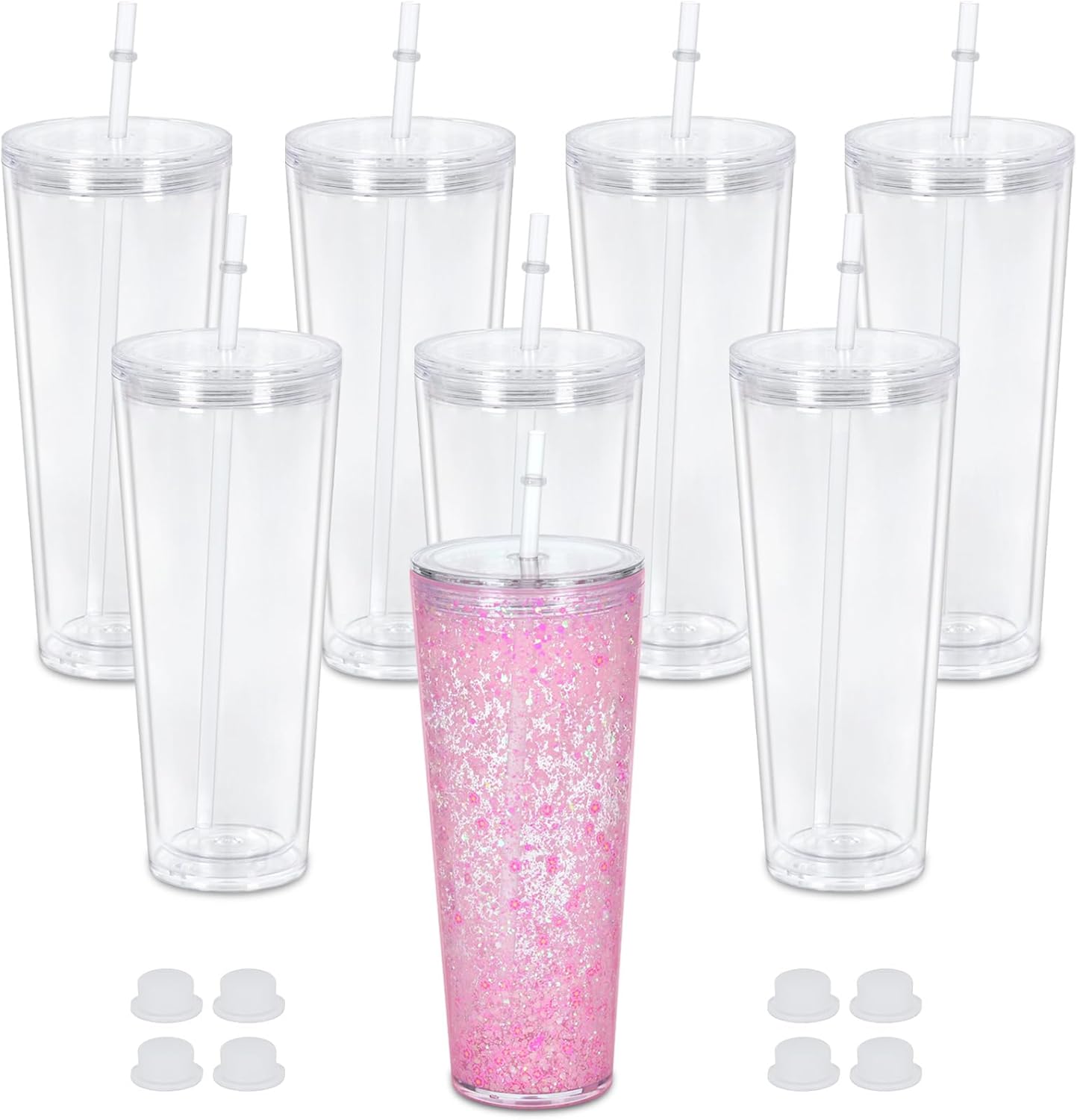 24 Oz Acrylic Snowglobe Tumbler, 8 Pack Pre-Drilled Double Wall Acrylic Clear Cup For Glitter Snow Globe Diy, Double Wall Snowglobe Cup