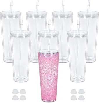 24 Oz Acrylic Snowglobe Tumbler, 8 Pack Pre-Drilled Double Wall Acrylic Clear Cup For Glitter Snow Globe Diy, Double Wall Snowglobe Cup