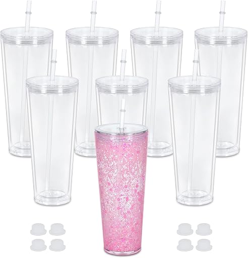 24 Oz Acrylic Snowglobe Tumbler, 8 Pack Pre-Drilled Double Wall Acrylic Clear Cup For Glitter Snow Globe Diy, Double Wall Snowglobe Cup