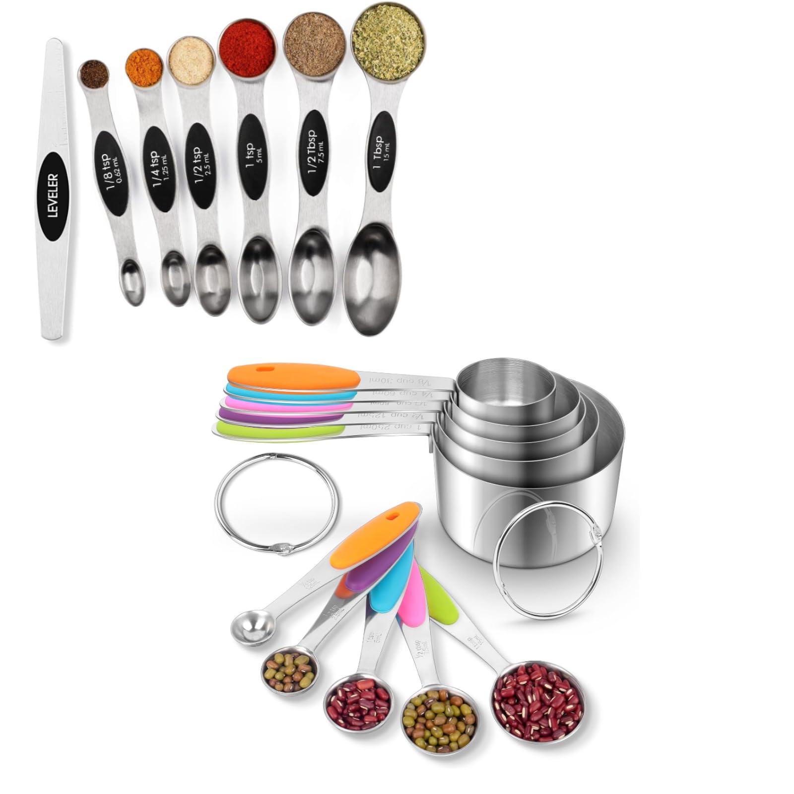 Magnetic Measuring Spoons Set Stainless Steel with Leveler, Stackable Metal Tablespoon Measure Spoon for Baking, Measuring Cups and Spoons Set Stainless Steel-Measuring Spoons Liquid Stackable Metric