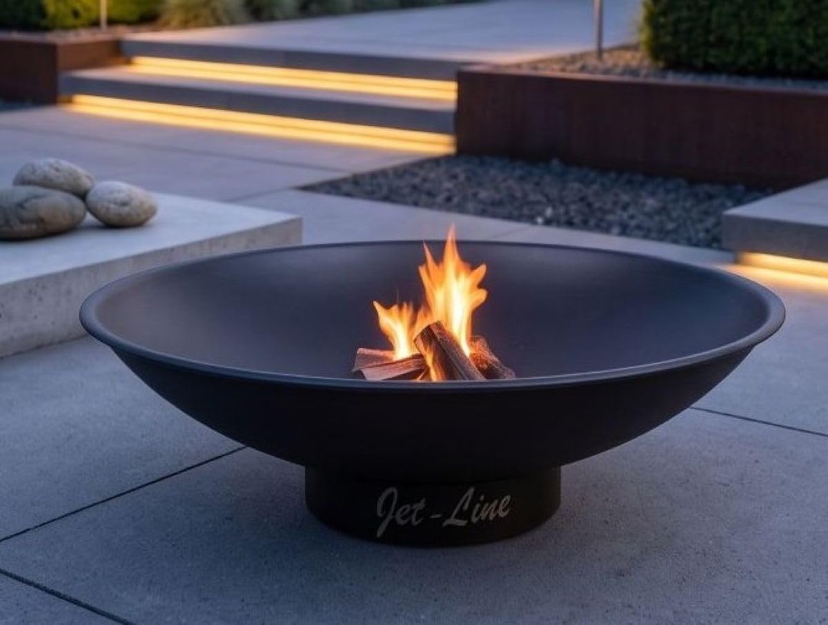 Jet-Line | Feuerschale Katar | schwarz matt | ⌀ 62 cm | Garten + Terrasse | Stahl Grill | Outdoor Feuerstelle