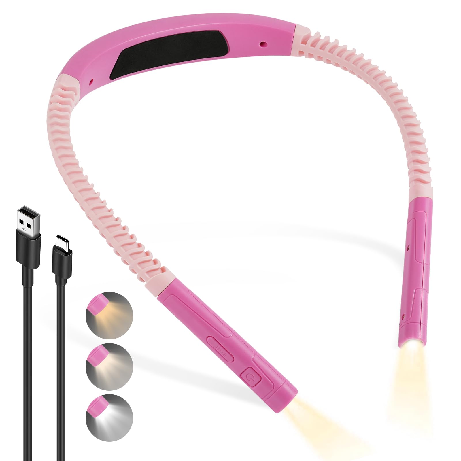 AUAUY Leselampe Hals, Leselampe Bett mit 3 Farben & 5 Helligkeitsstufen, 30/60-Min Timer, Buchlampe Wiederaufladbar, Leselicht Halslampe für Lesen Stricken Häkeln Nähen Reparieren