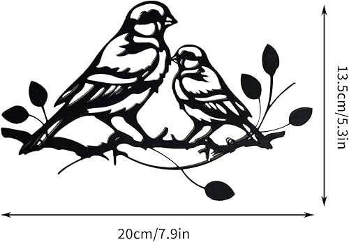 Miniatura 6 de VIVIANYO HD Arte de pared de pájaro de metal, tortolitos en una rama, forma de corazón, silueta de pájaros de metal, escultura de pared para sala de