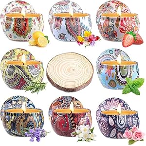 Candle Gifts for Women 8 Pack Scented Candles Gift Basket for Her Mom Sister Friend 180Hours Aromatherapy Candles Set Gift Ideas Soy Wax Candle for Birthday Valentines Mother’s Day (with Wooden Pad)