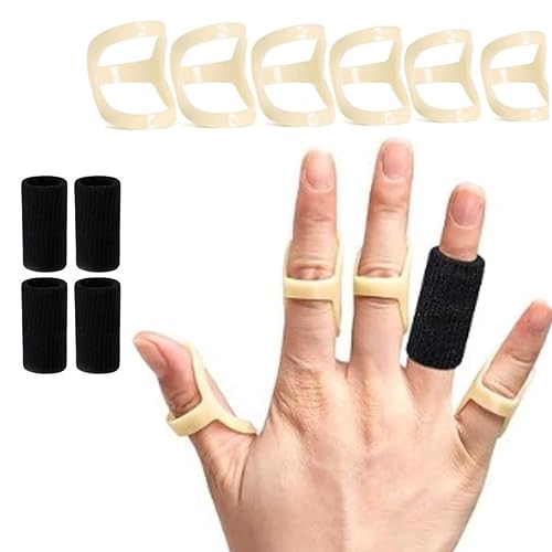 Juego de 10 férulas y mangas ovaladas para dedos, 6 férula ovalada graduada para dedos y 4 fundas para dedos, soporte de supoort para dedo pulgar,