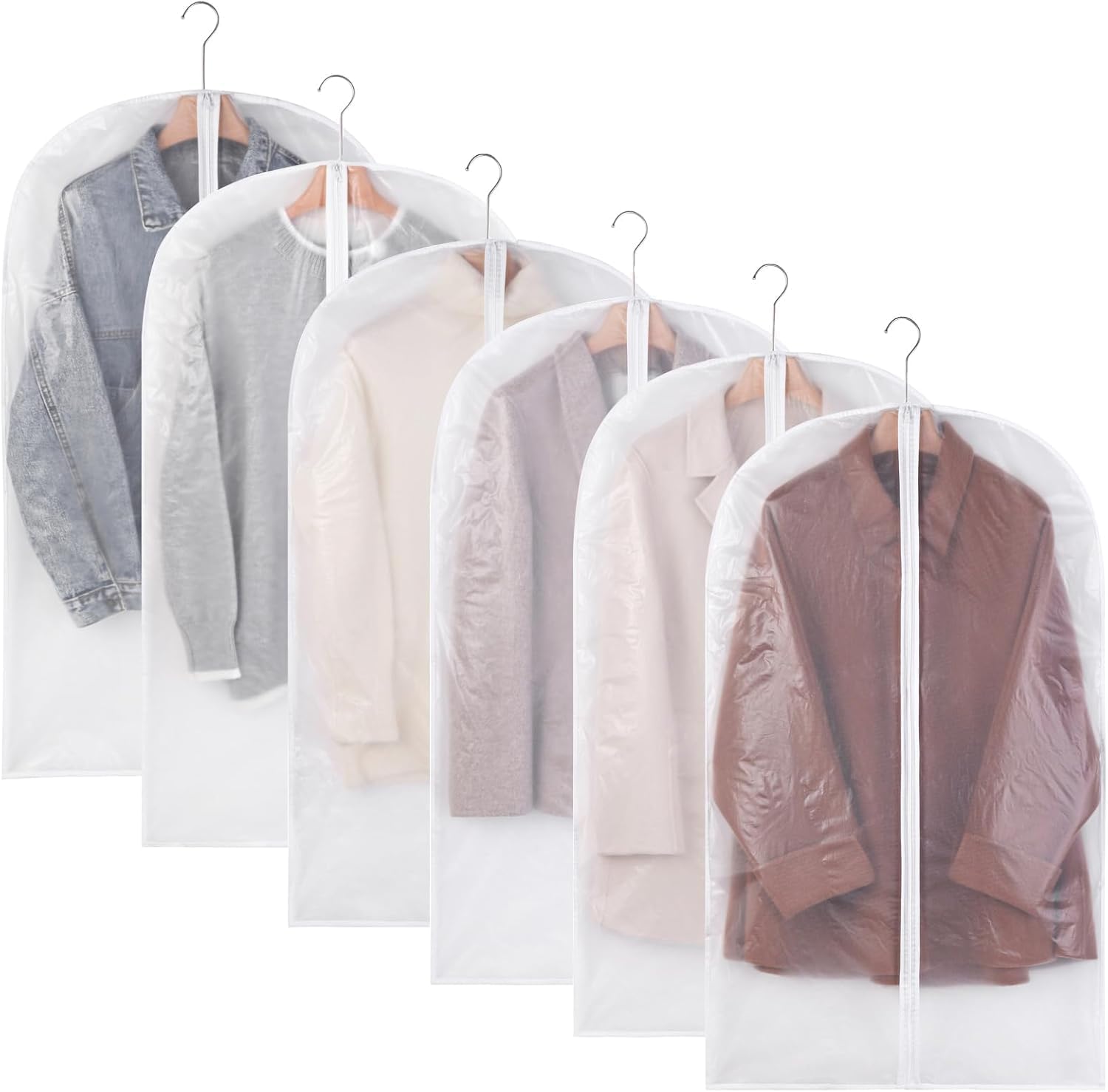 6 Pack Clear Moth Proof Garment Bags - with Zipper Hanging Clothes Bags Dress Bag for Gowns Long for Closet