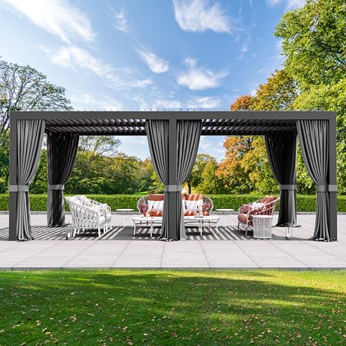 Modern Shade Pergola 10'x20' with USB Power Strip & Net and Curtain, Black