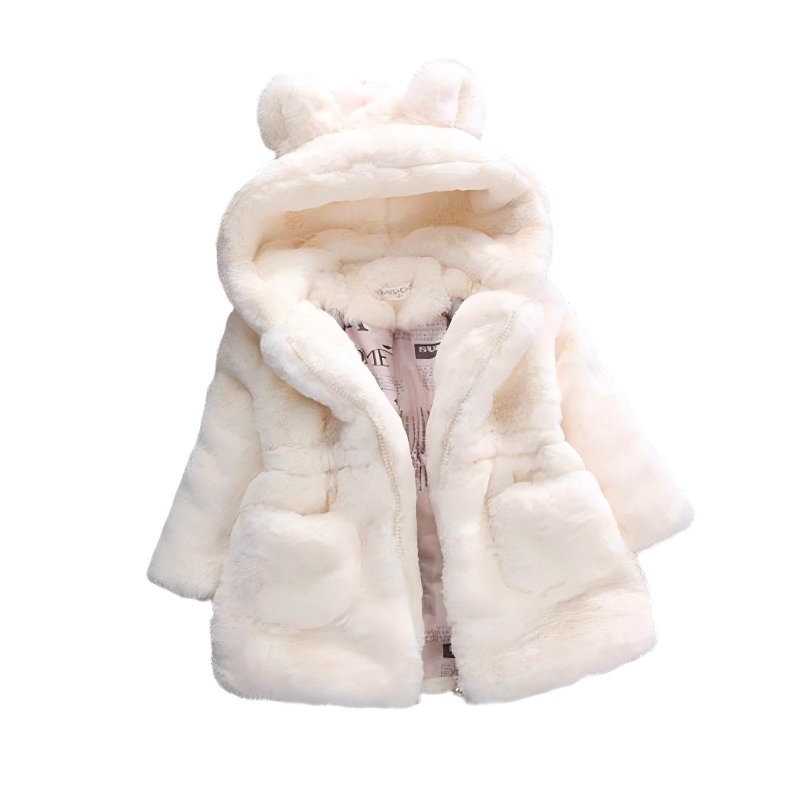 Manteau Fille Fausse Fourrure à Capuche Mignon Mode Chaud Epais Hooded Oerille de Lapin Enfant Bébé Veste Polaire Hiver Blouson 1-7 Ans