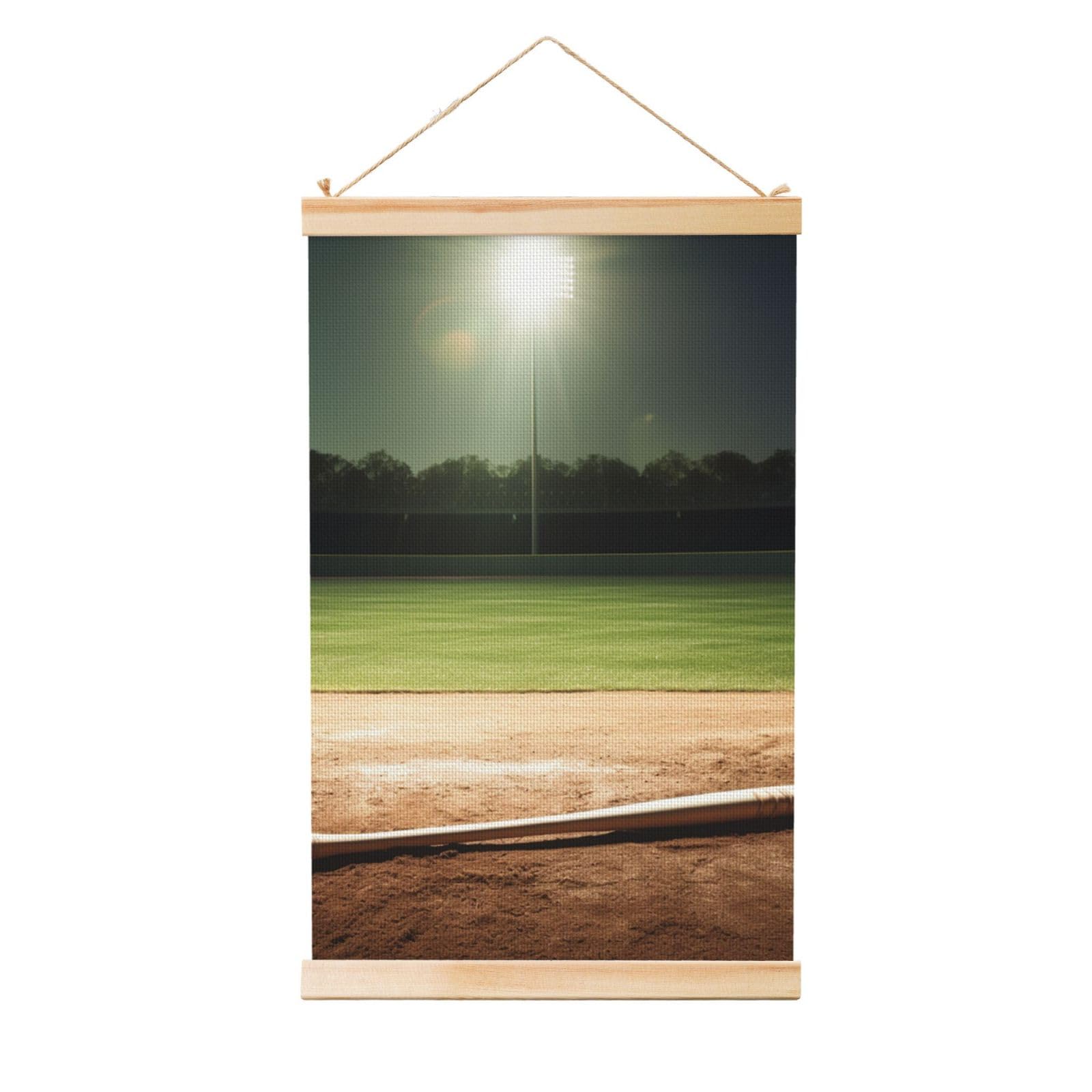 Baseball Sports Field Poster Wooden Shaft Hanging Poster Wall Hanging Banner Canvas Artwork with Wood Frames 12"x18" Modern Artwork Decor Ready to Hang Wall Art for Home Decor Scroll Painting