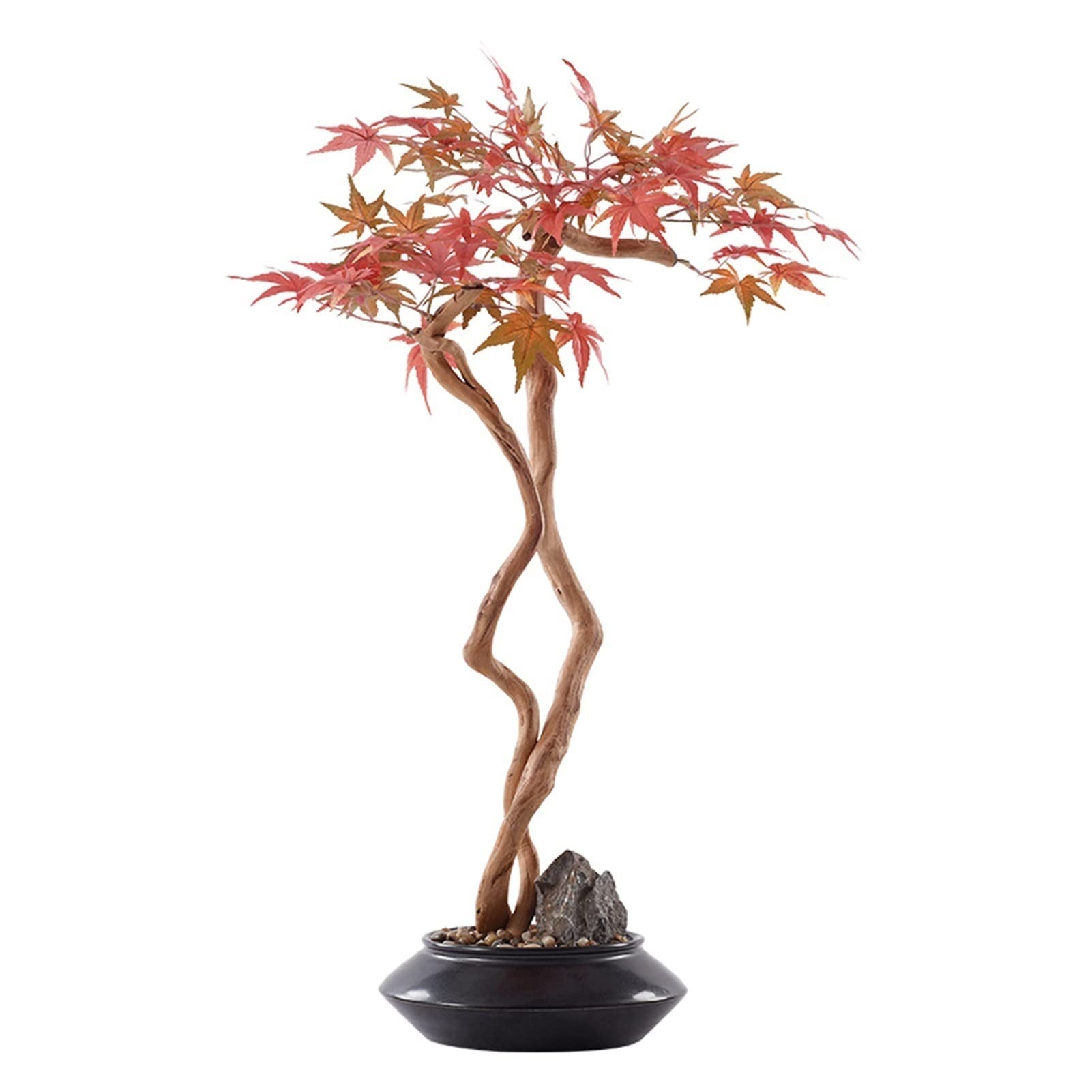 GTHTUHFD Simulation Potted Plants Bonsai Tree Artificial Tree Bonsai Simulation Red Maple Leaf Ceramic Flowerpot Cobblestone