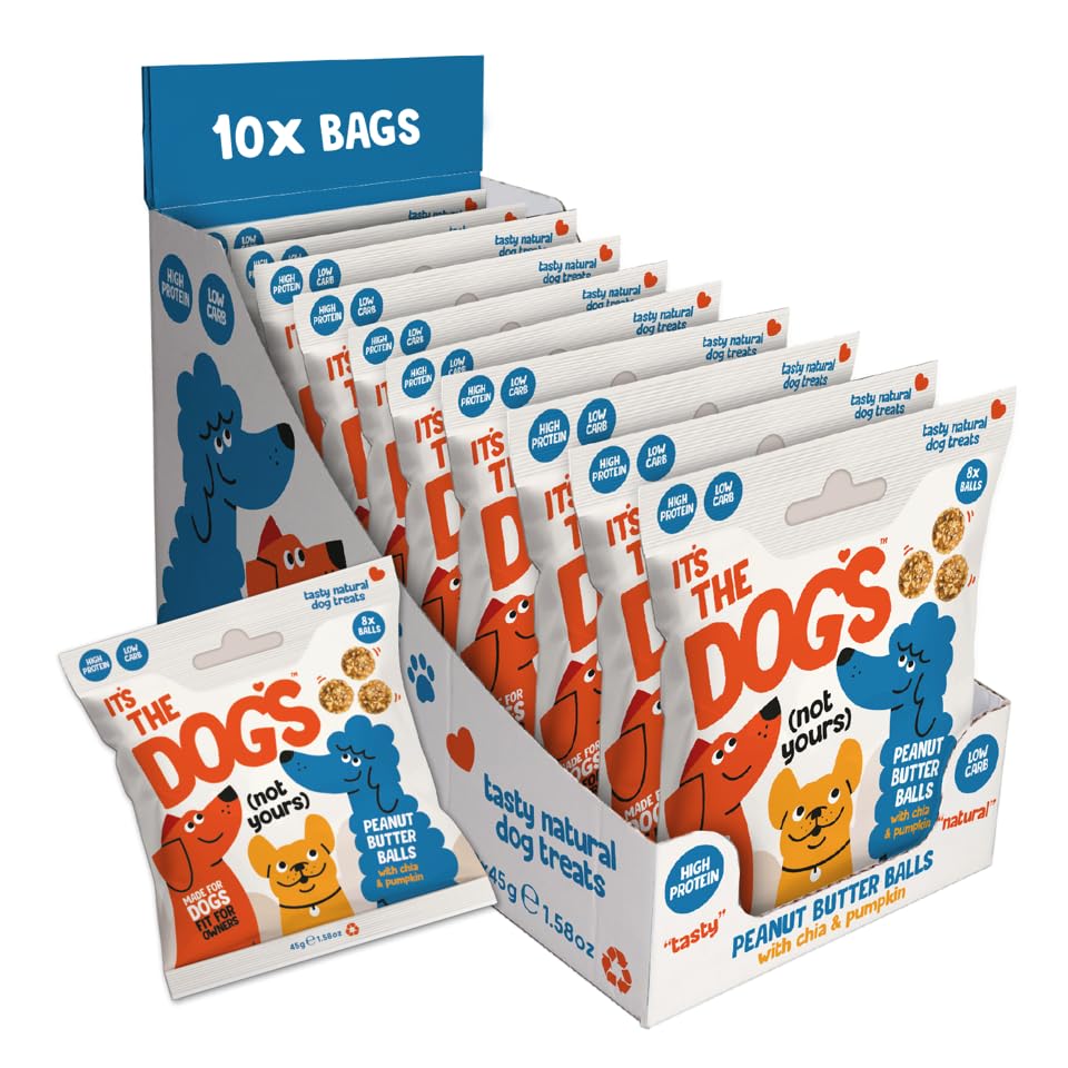It's the Dogs Peanut Butter Dog Treats, Pack of 10x45G Natural Treats Balls with Chia & Pumpkin for your Fur Baby