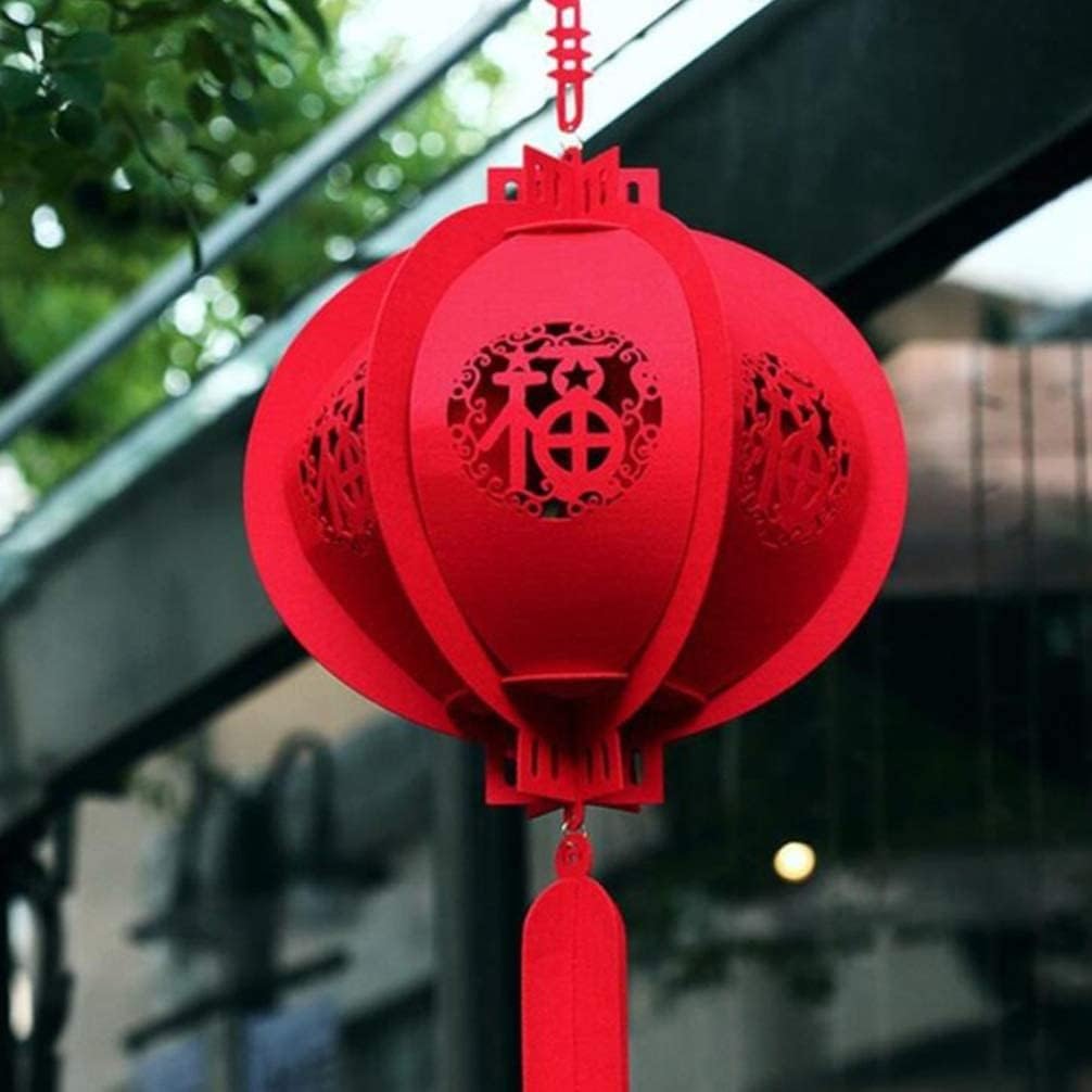 2Pcs Chinese Red Lantern 3D Puzzle Fu Character Lucky Non-Woven Spring Festival Celebration Lunar New Year Hanging Decoration