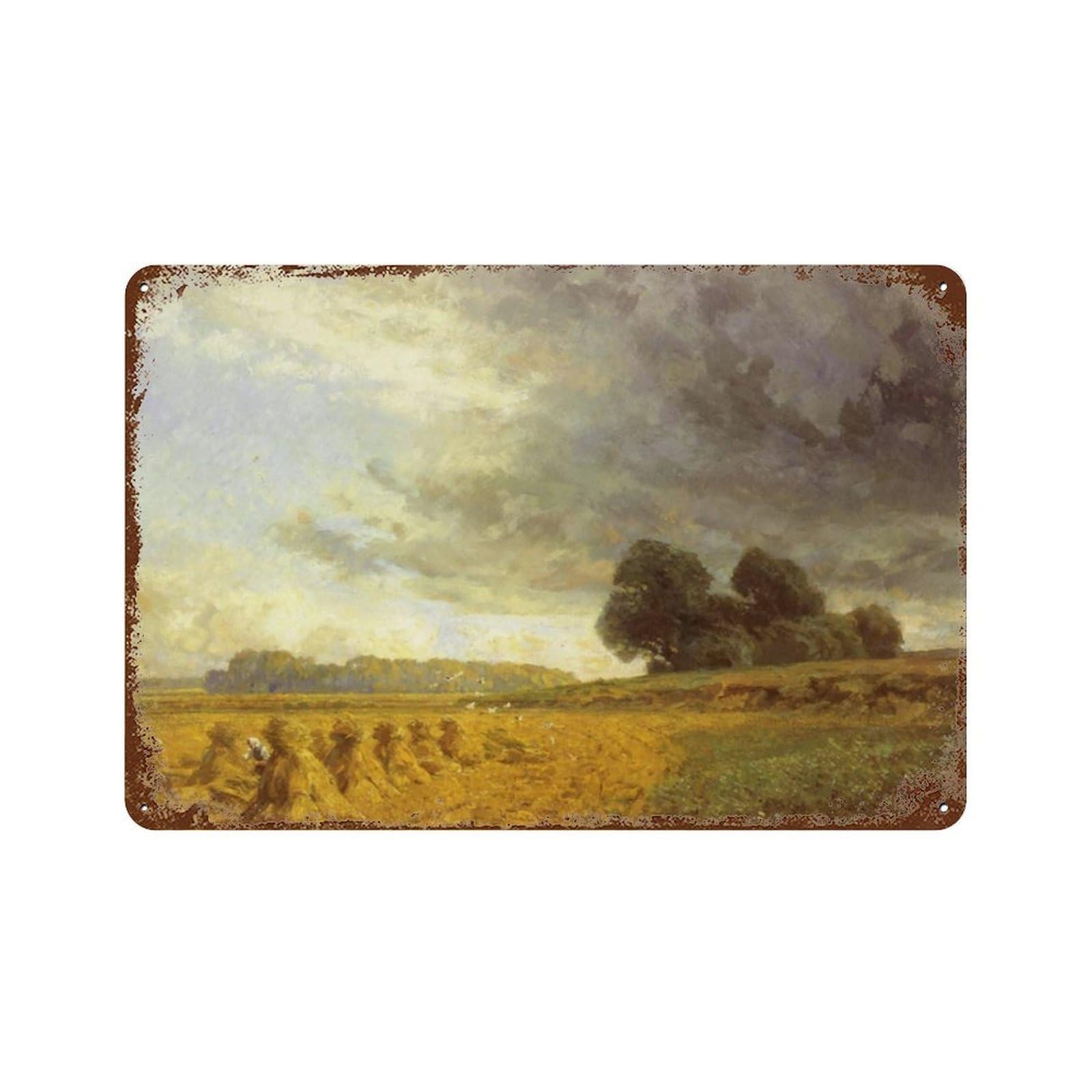 xiaoxiaoshen Vintage Oil Painting of Rural Scenery, Farmhouse Wall Decor Art Metal Tin Poster Modern Home Decor Art Home Bar Shop Decorations Vintage Sign 20x30cm