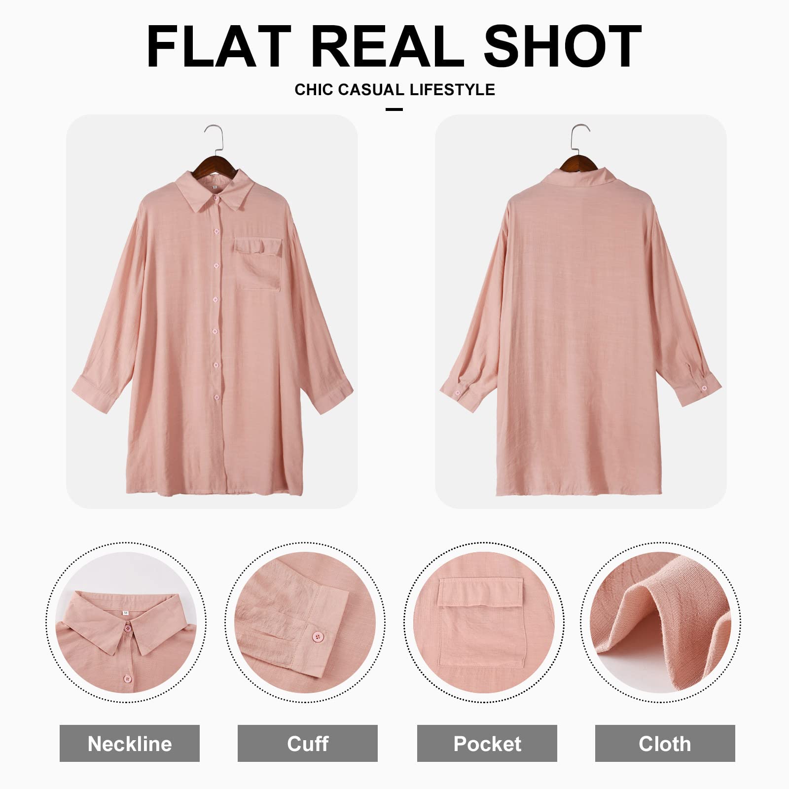 Niwicee Vestido Playa Mujer Camisa de Playa Cuello V Manga Larga Bikini Cover Up con Botón de Bolsillo Casual Blusa Tops Poncho de Playa