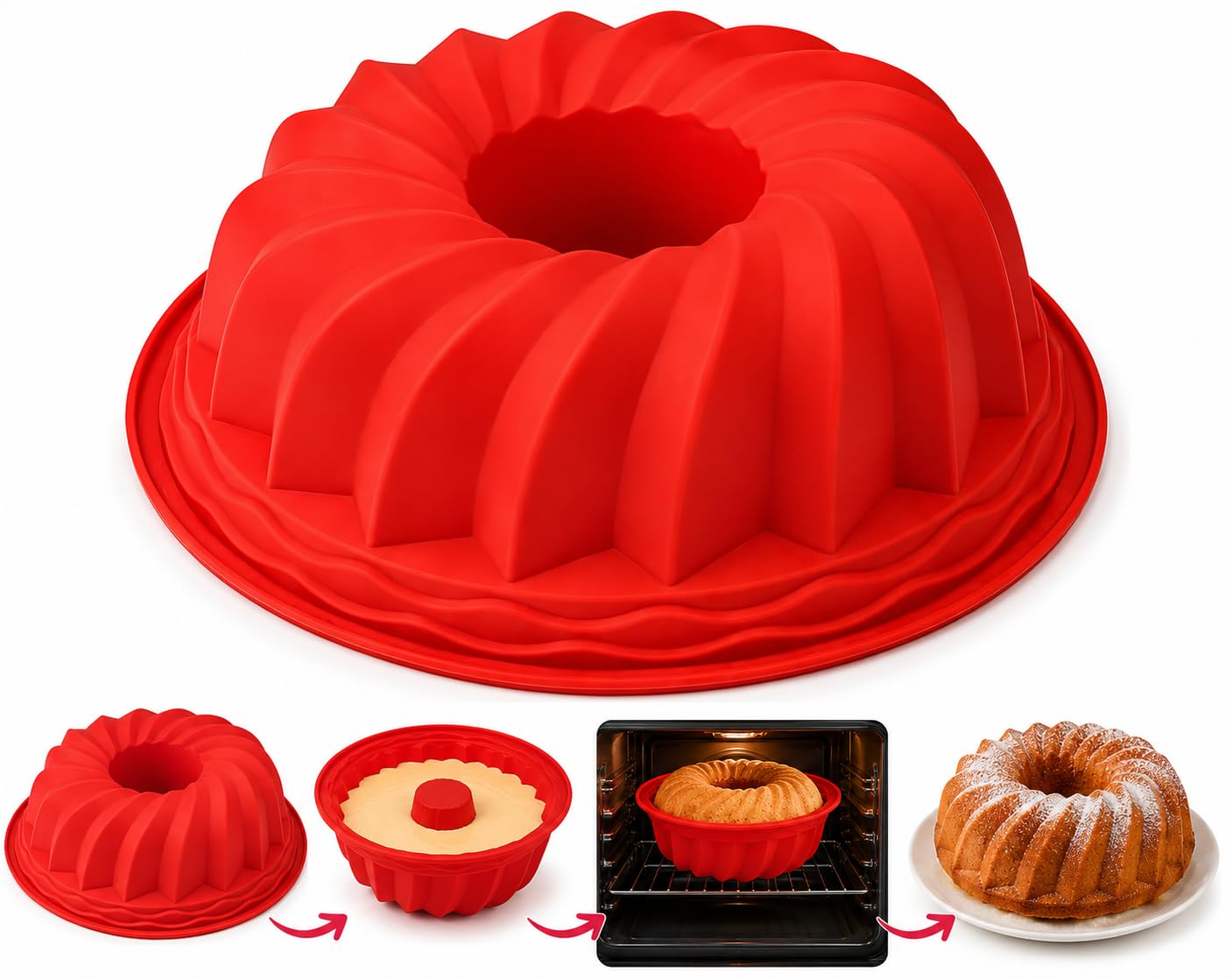 Forma de Silicone Antiaderente para Bolo | Redonda, Vermelha, Resistente a Altas