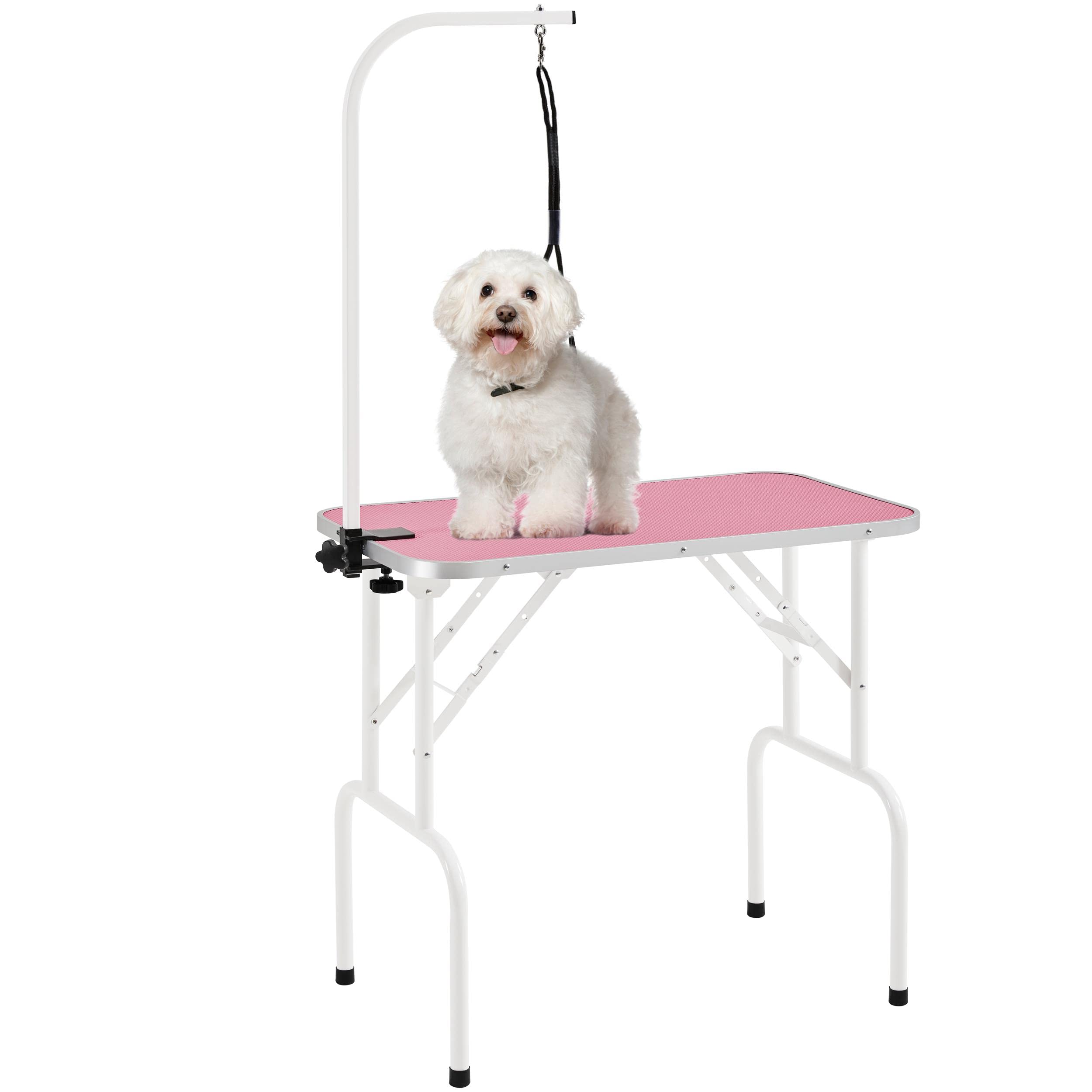costoffs Foldable Dog/Cat/Pet Grooming Table Trimming Table with Adjustable Arm Folding Legs&Waterproof Surface Maximum Capacity Up to 100KG, Pink