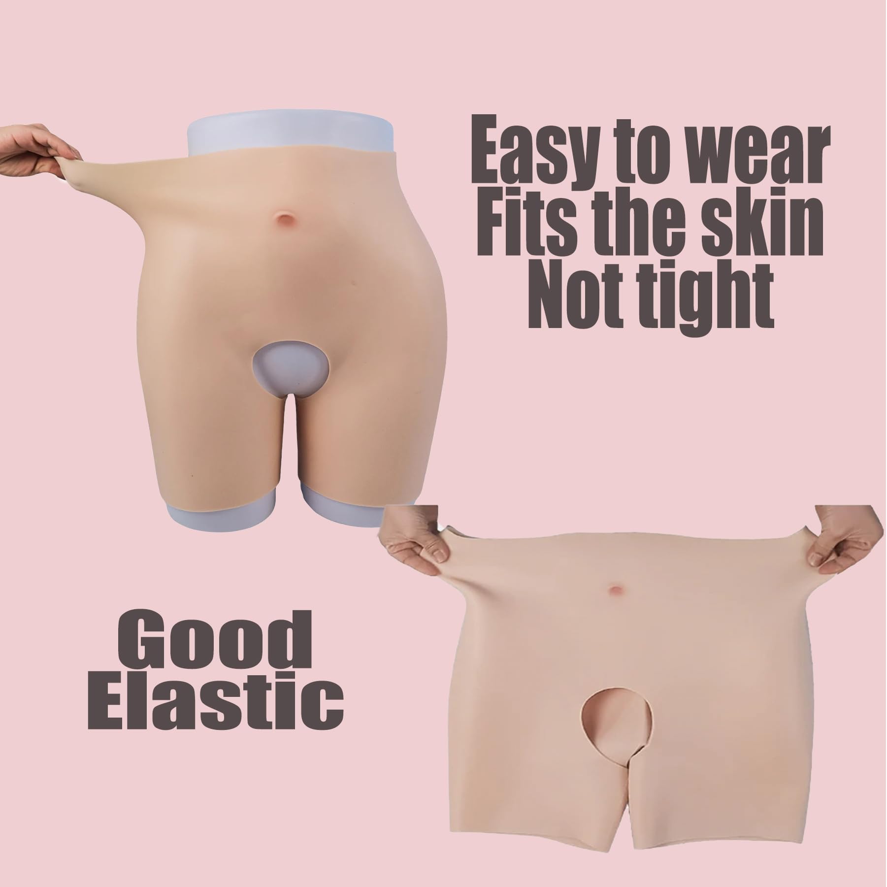 Adima Pantalones De Silicona para Aumentar Los Glúteos Ropa Interior Reductora De Glúteos De Entrepierna Abierta para Mujeres y Travestis,Blanco,Hip 1.2CM