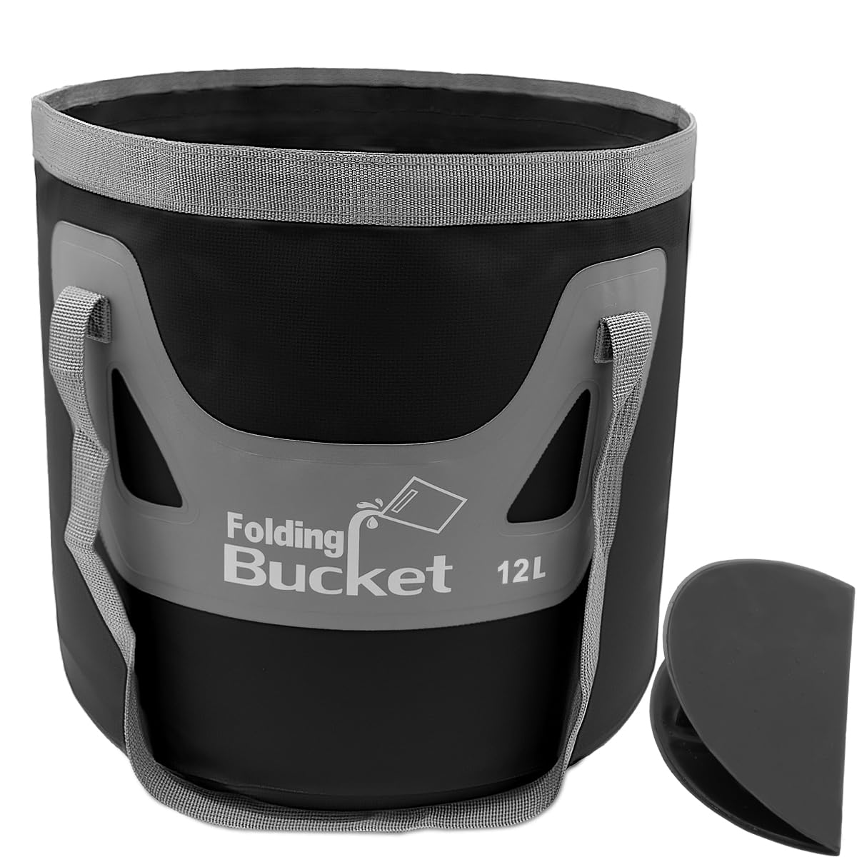 Qualore Camping Collapsible Bucket, 12L Handy Folding Water Container Portable Foldable Water Carrier Storage for Travelling Plumbing Car Wash (Black)