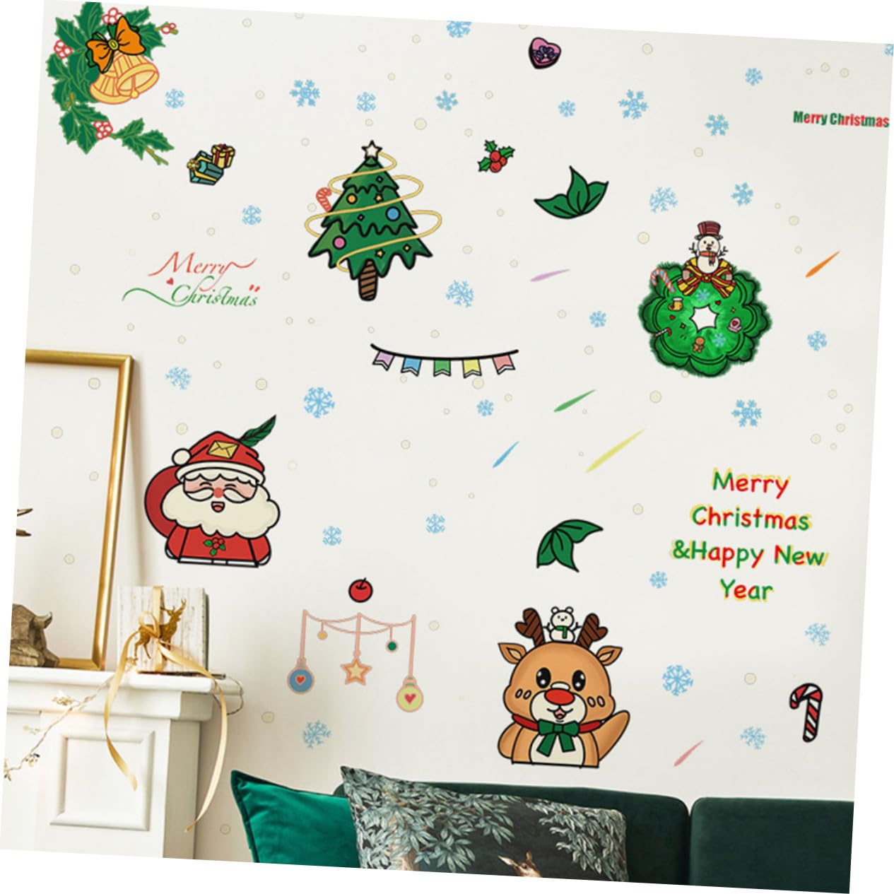 Angoily 30 Stck. Teiliges Weihnachtsfenster Deko aus Sicherem Wasserdichtem PVC mit Selbstklebenden Abziehbaren Cartoon Motiven Wie Weihnachtsmann Tannenbaum Schneeflocken und Rentier für