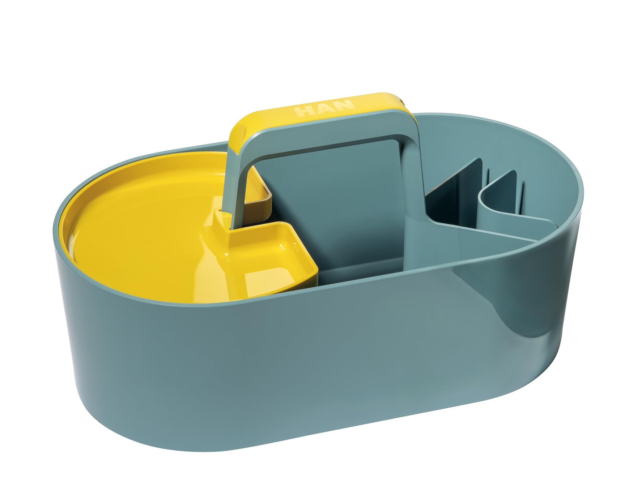 HAN Toolbox Loft 1200-44 Plastic Basket with Handle 4 Compartments Desk Cleaning Basket Craft Storage for Utensils Blue