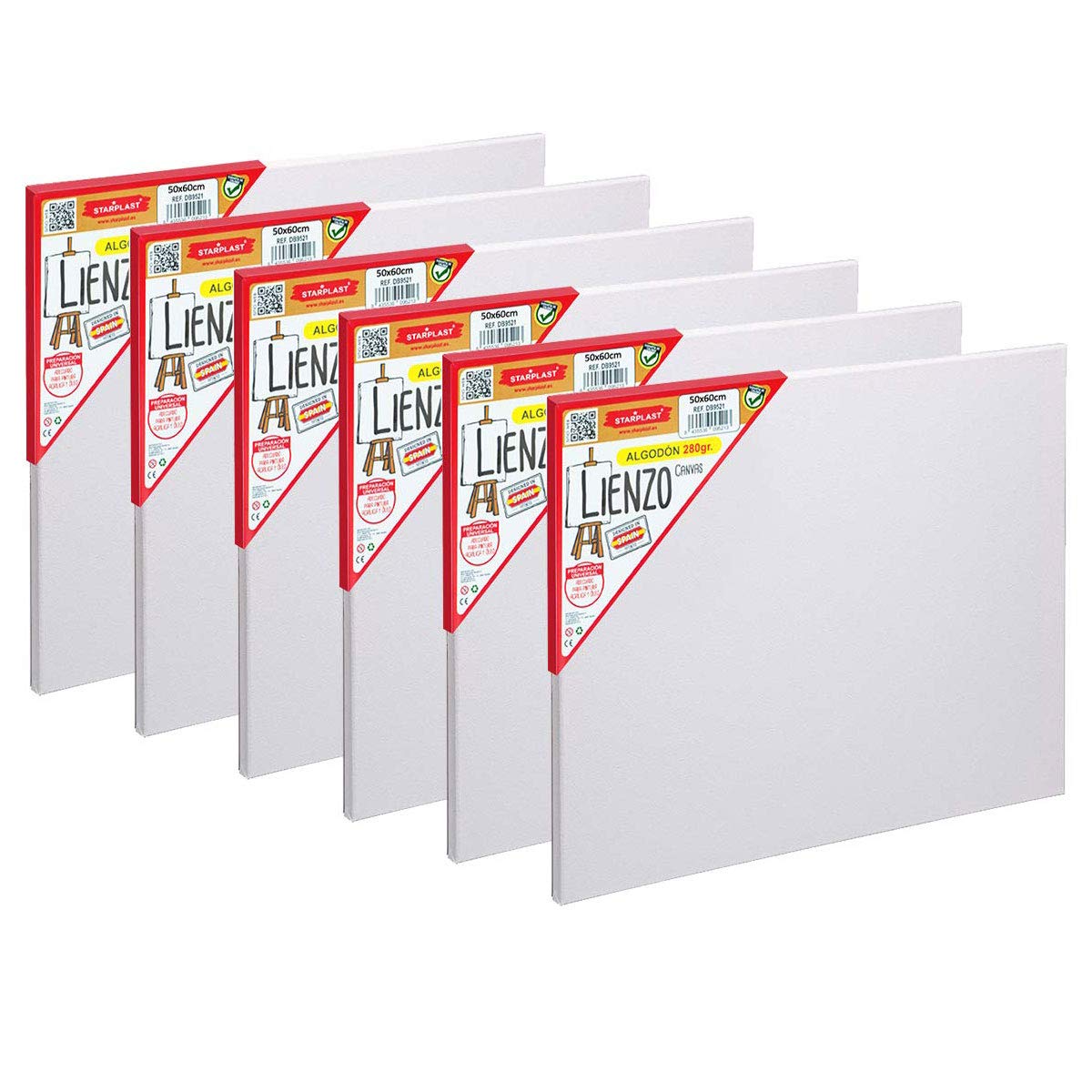 SET 6 TOILE PRE-ETENDUE STARPLAST - Toile à peindre, 50x60 cm, toile blanche, artistique, Toile de coton, 280 gr, pour peinture