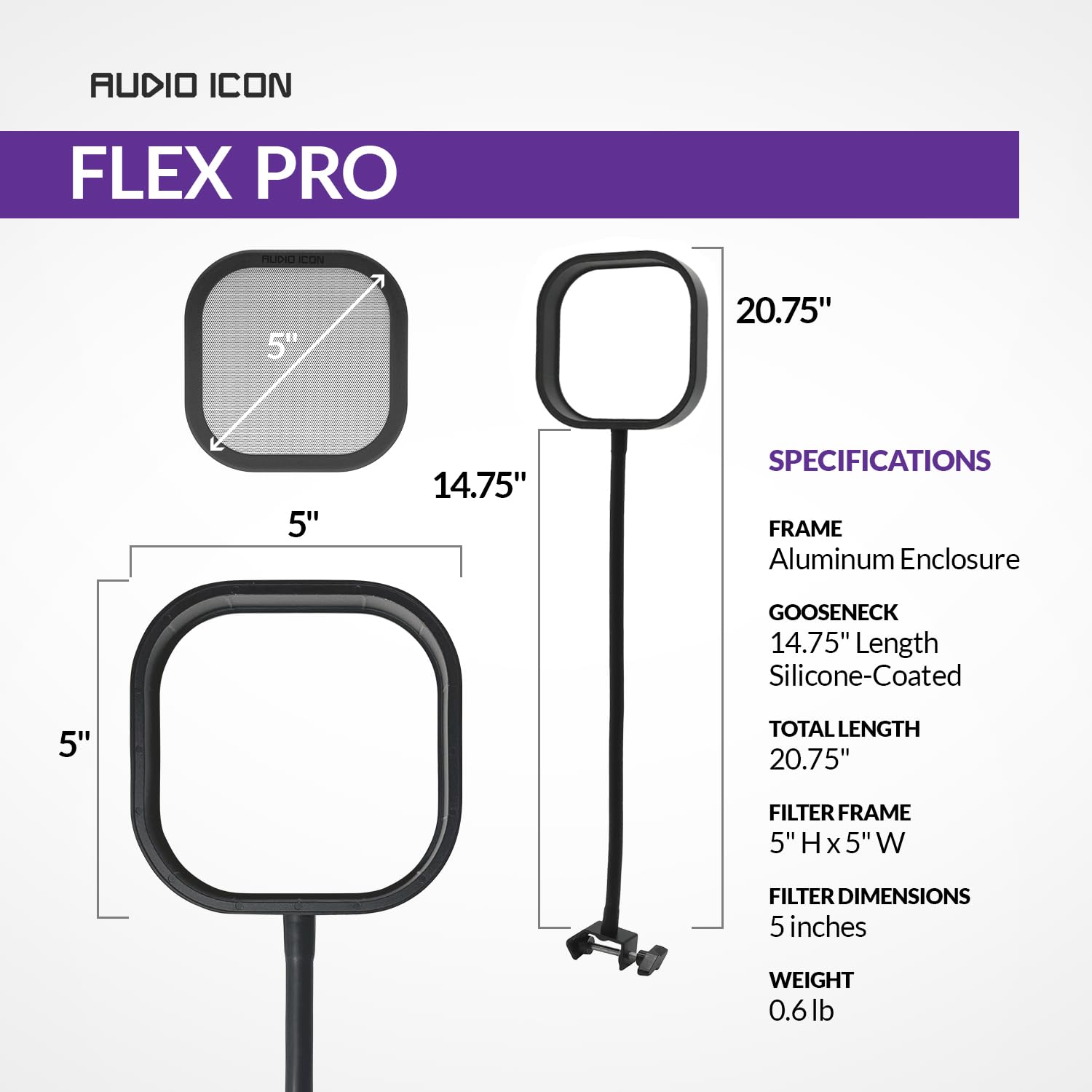 Flex Pro, austauschbarer Mikrofon-Pop-Shield-Filter für Aufnahmen mit robustem, flexiblem Schwanenhals von Audio Icon (Pop-Filterpaket)