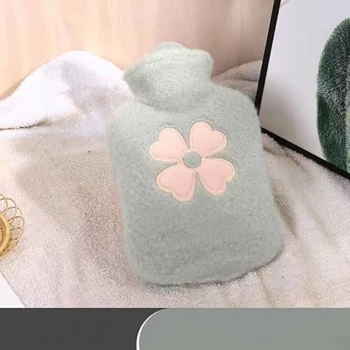 Nueva botella de agua caliente invierno, linda botella agua caliente felpa para estudiante, multiusos prueba explosiones, lindo calentador manos, disponible para adultos niños (verde claro, 1000 ml) Cover