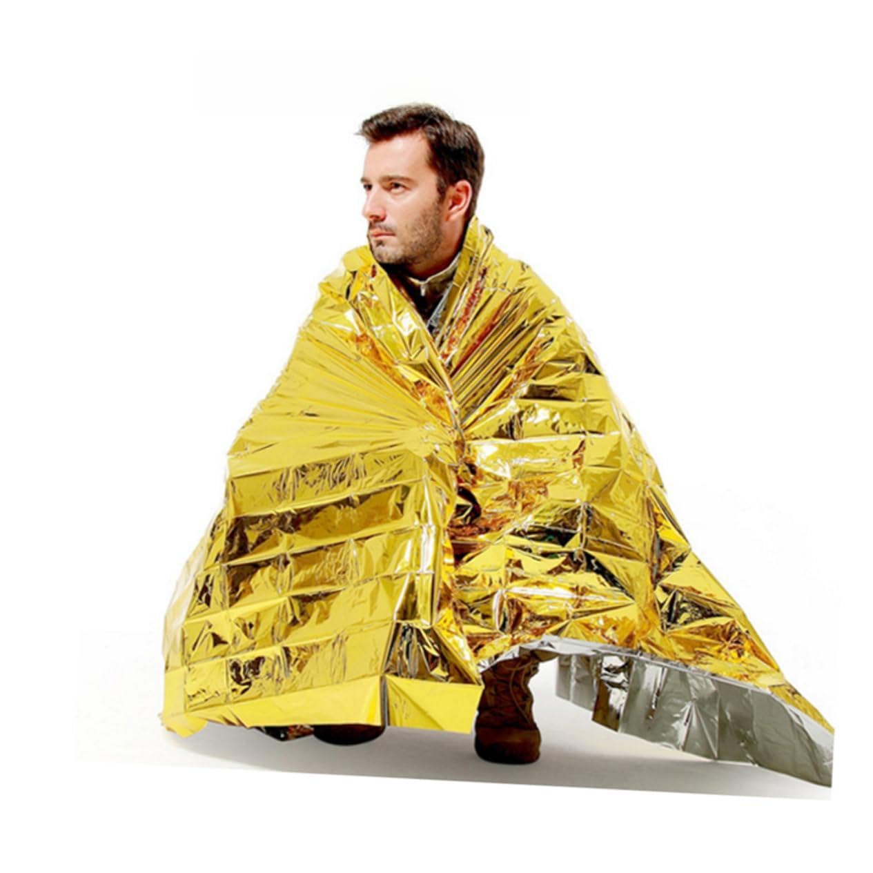 Hemoton 5Pcs Foil Emergency Survival Blanket Reflective Heat Retaining Portable Safety Blanket for Outdoor Hiking Climbing Camping Emergency Preparedness Golden