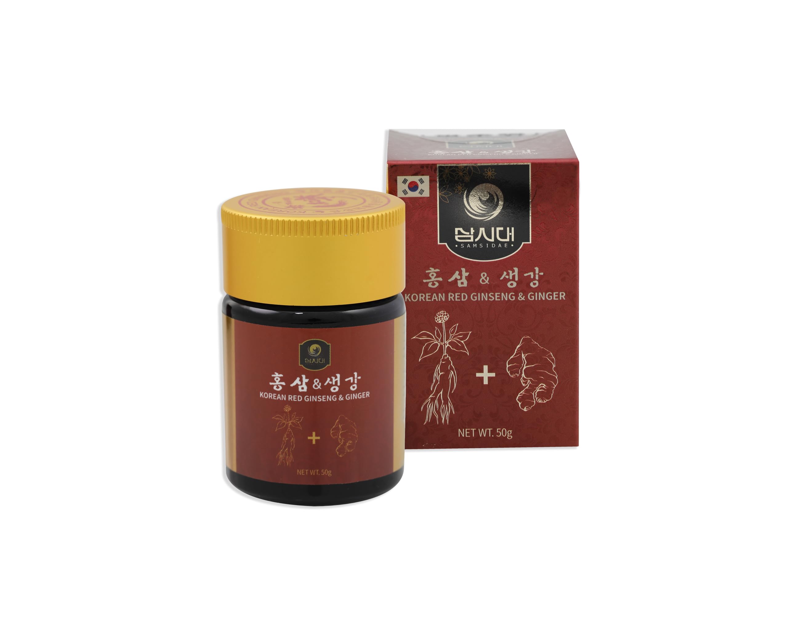 SAMSIDAE - Ginseng Rosso & Zenzero Coreano, Ginseng titolato 10 mg/g, Energia, Digestione, Immunità, Cucchiaino Incluso, Qualità Superiore, Trattamento di 1 Mese, 50g