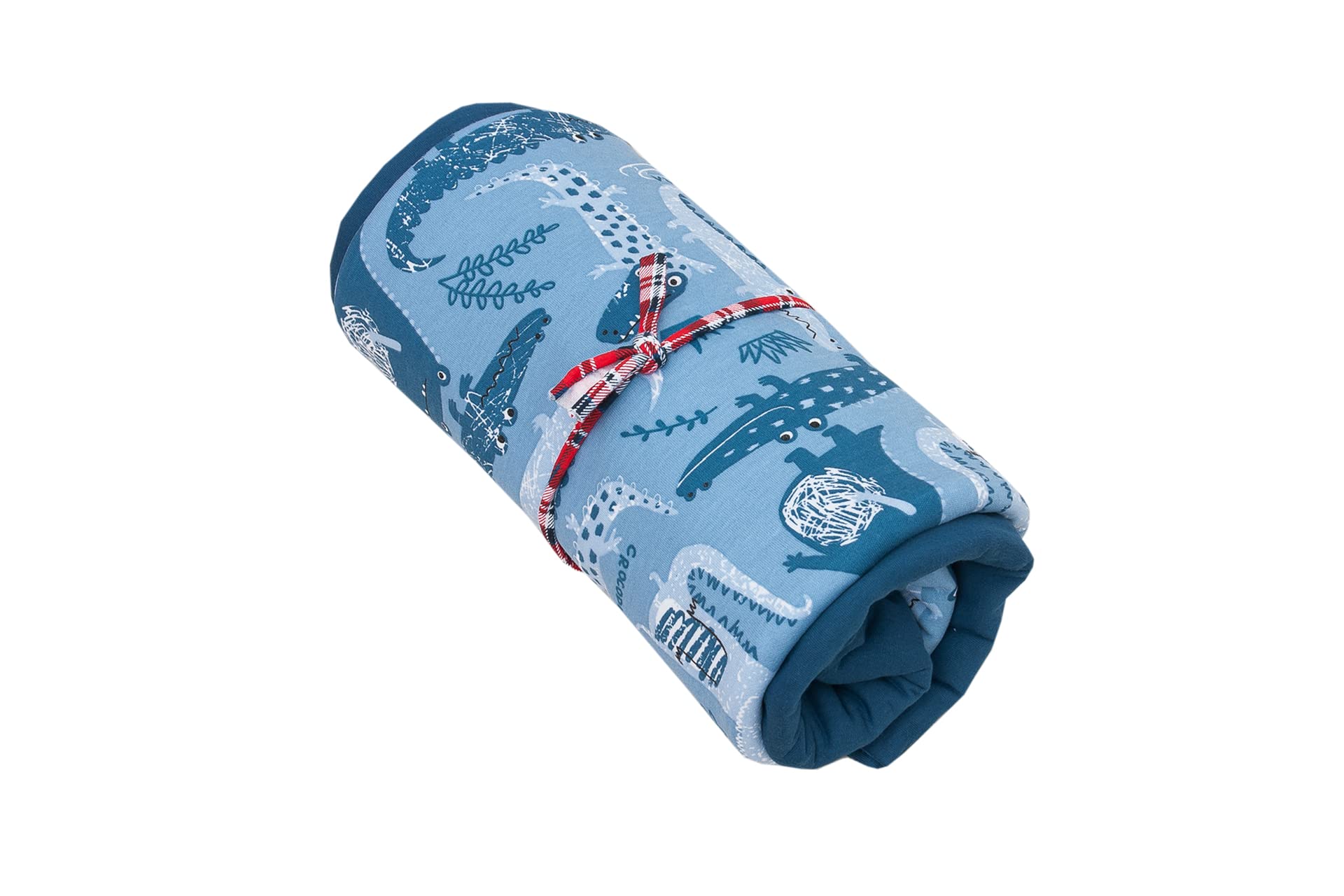 Duo, tessuto jersey da cucire, 92% cotone, 8% elastan, tessuto per bambini, jersey di cotone, motivo: coccodrillo blu scuro, 2 x 200 cm x 160 cm, prezzo base per m² = 6,24