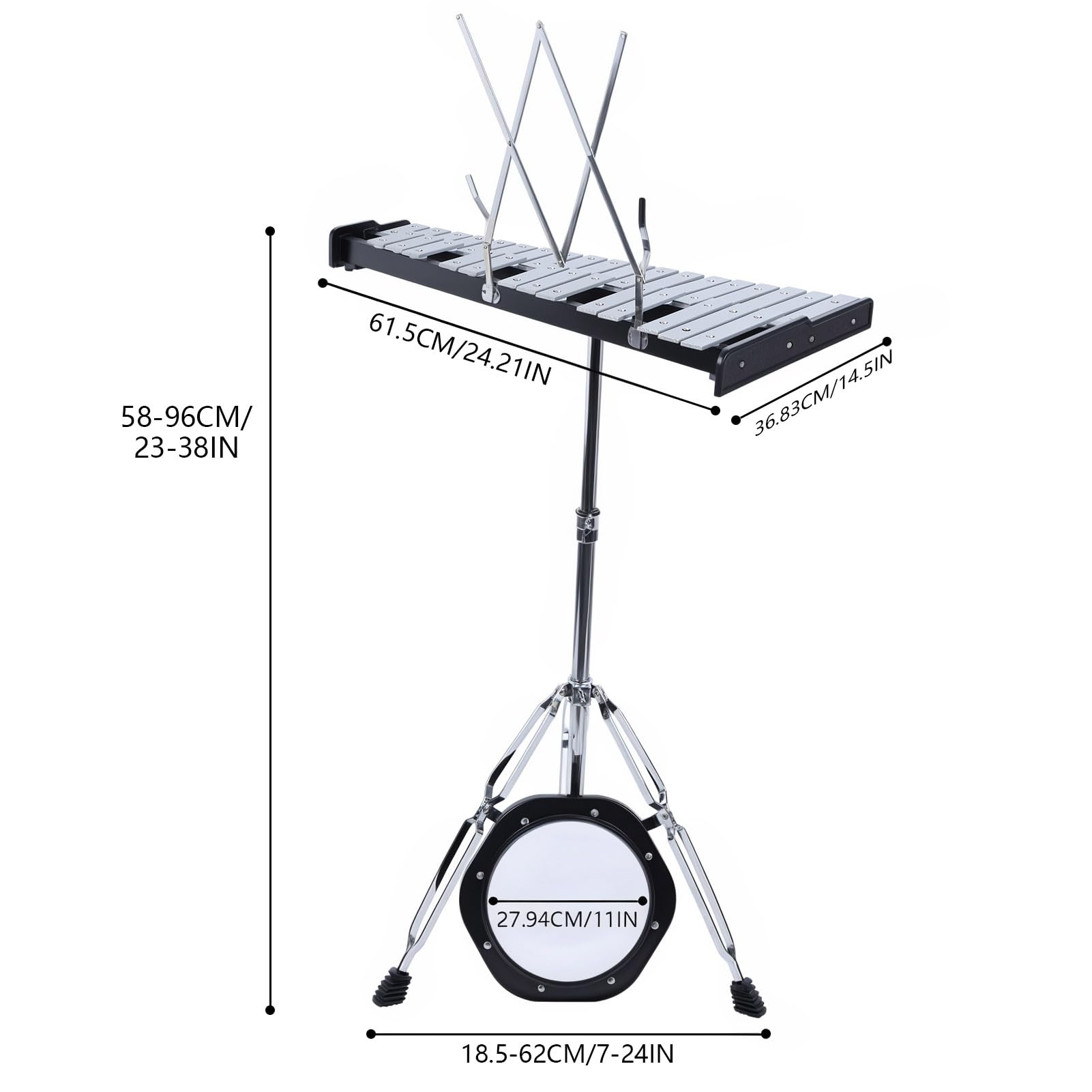 Kit per glockenspiel a 32 note, strumenti a percussione xilofono con piastra in alluminio con supporto regolabile in altezza, mazze da allenamento e bacchette in legno, borsa per il trasporto