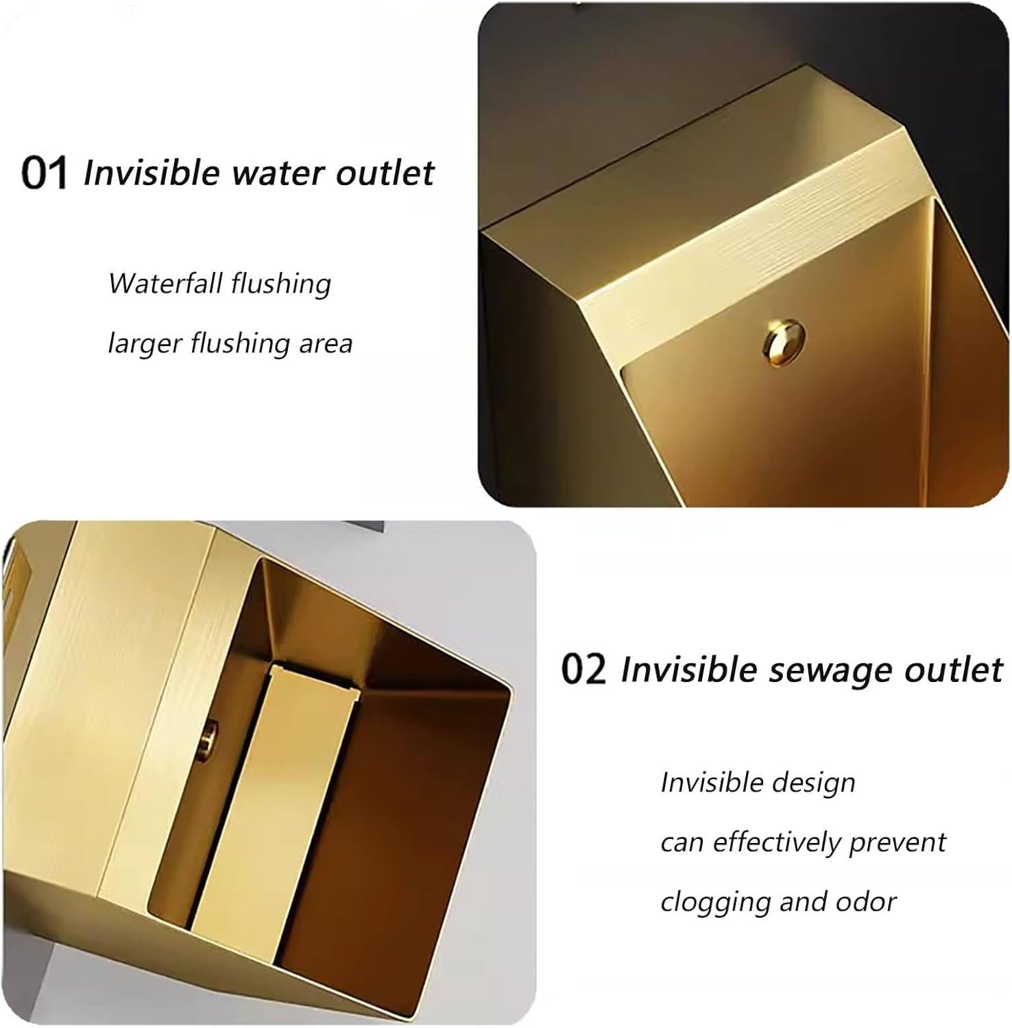 Orinatoio, orinatoio da Parete per Uomo, orinatoio in Acciaio Inox, orinatoio con sensore Intelligente antispruzzo, per scuole/bagni pubblici Gold-Urinal