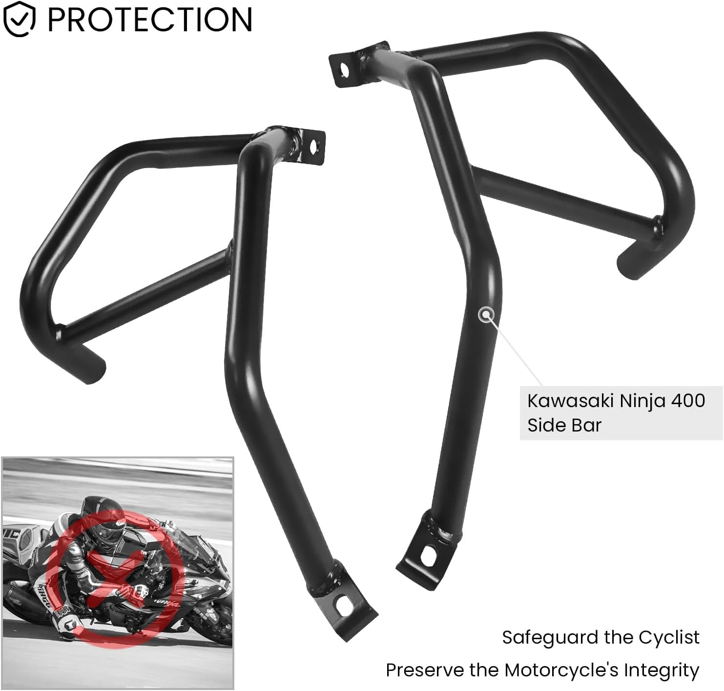 Engine Guard Crash Bar Stunt Cage Frame Protector for Kawasaki Ninja 400 250, Motorcycle Steel Side Frame Falling Protection Bumper for Kawasaki Ninja 400 Ninja250 2018-2024 Accessories