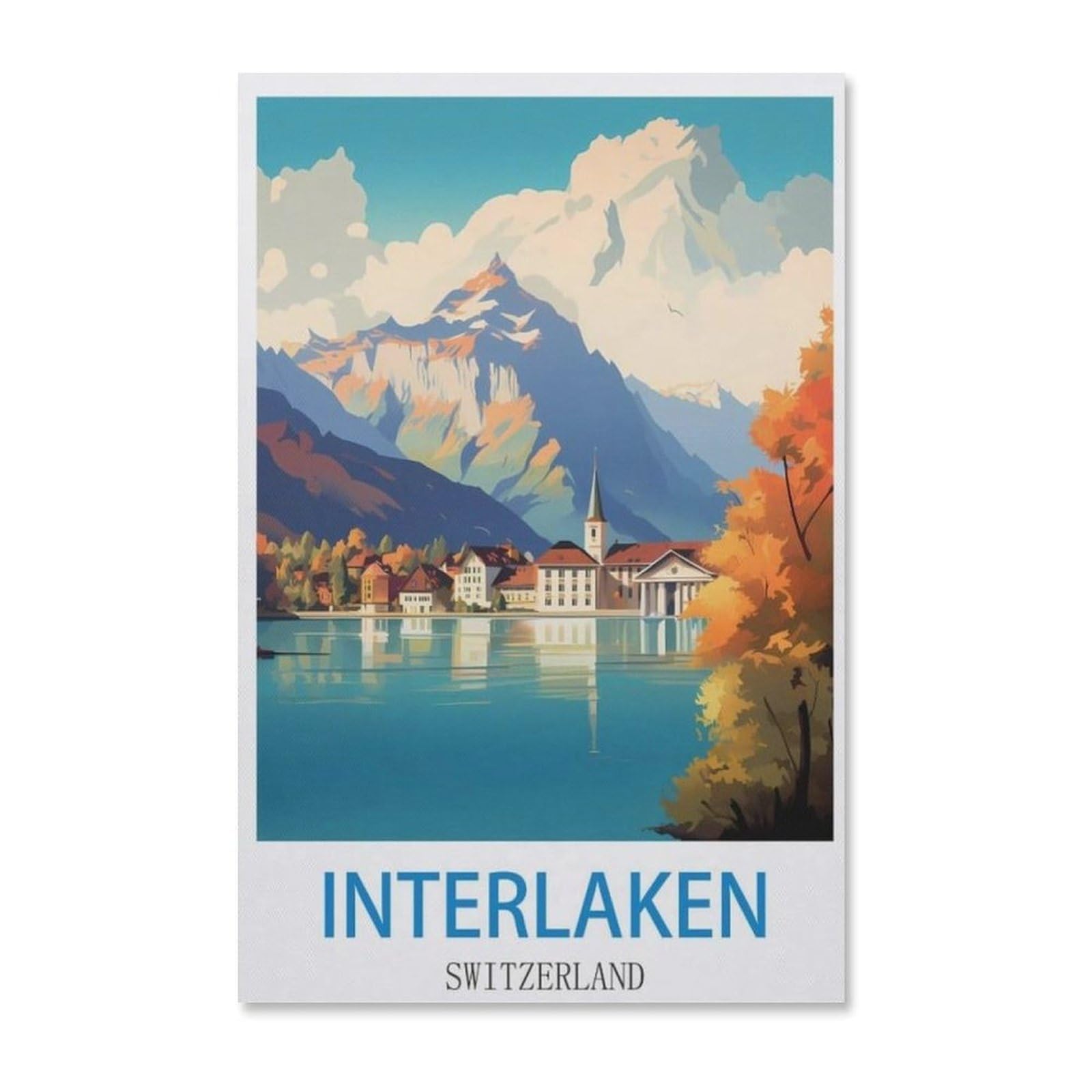 Jigsaw Puzzle 1000 Piece，Interlaken Switzerland Vintage Travel Poster，Adult Puzzle DIY Kit Paper Puzzle Modern Home Decor Unique Gift（50x70cm）-F10