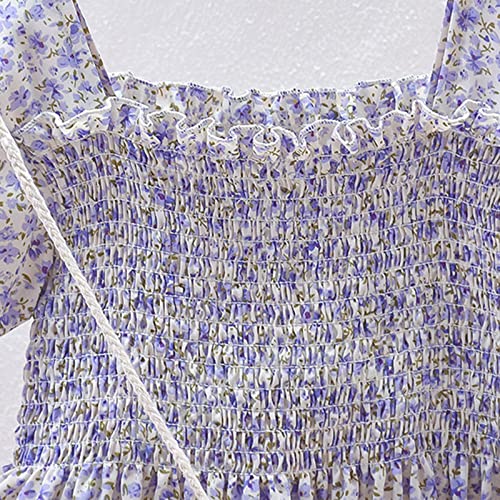 Balatale Toddler Girls Square Neck Smocked Dress Puff Sleeve Floral Dress Princess Dresses With Bag Purple Toddler Dress 3-4T #TOP2