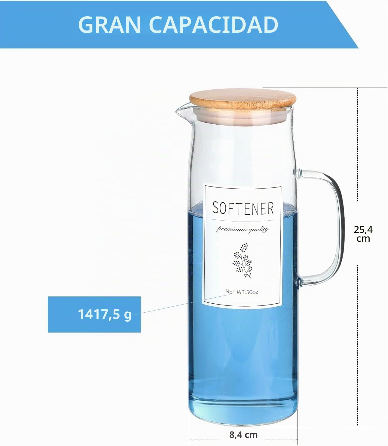 Juego de dispensador de detergente para ropa con tapas y asas de bambú, paquete de 2 recipientes líquidos de 50 onzas para organización y almacenamiento de lavandería