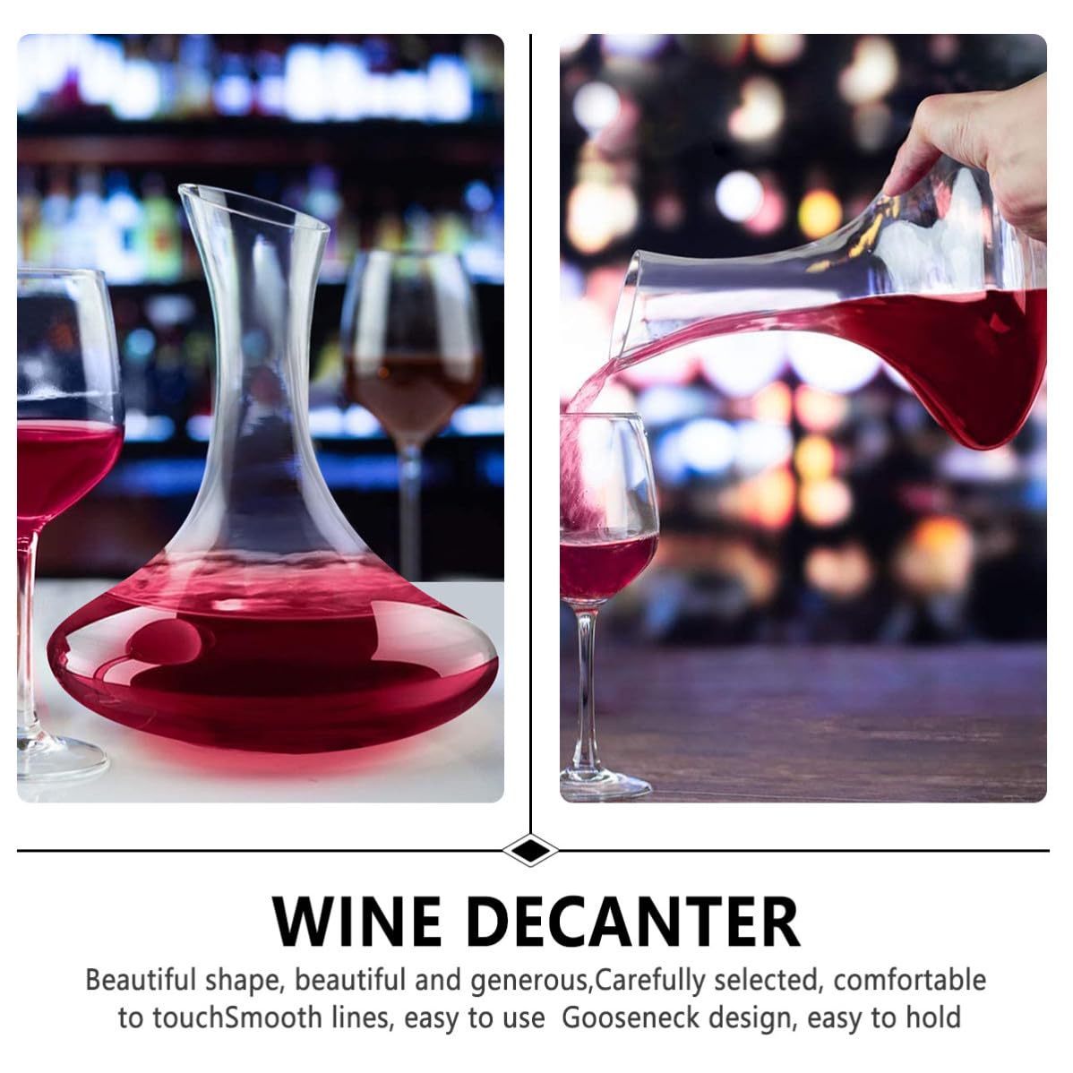 VANZACK Decantador de Vidrio para Bar, Mejora el Gusto del Vino y Adorno Elegante, 1 Pieza para Servir y Disfrutar en Casa