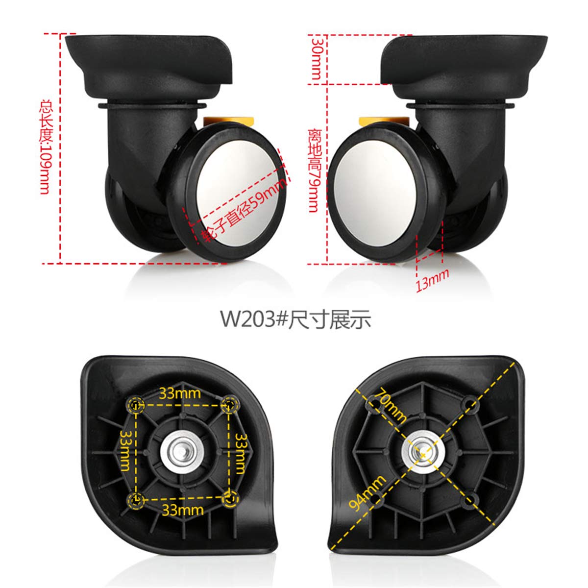 DIY Replacement Luggage Travel Suitcase Wheels Suitcase Wheel Repair Replace Luggage Wheels (W203-DL)