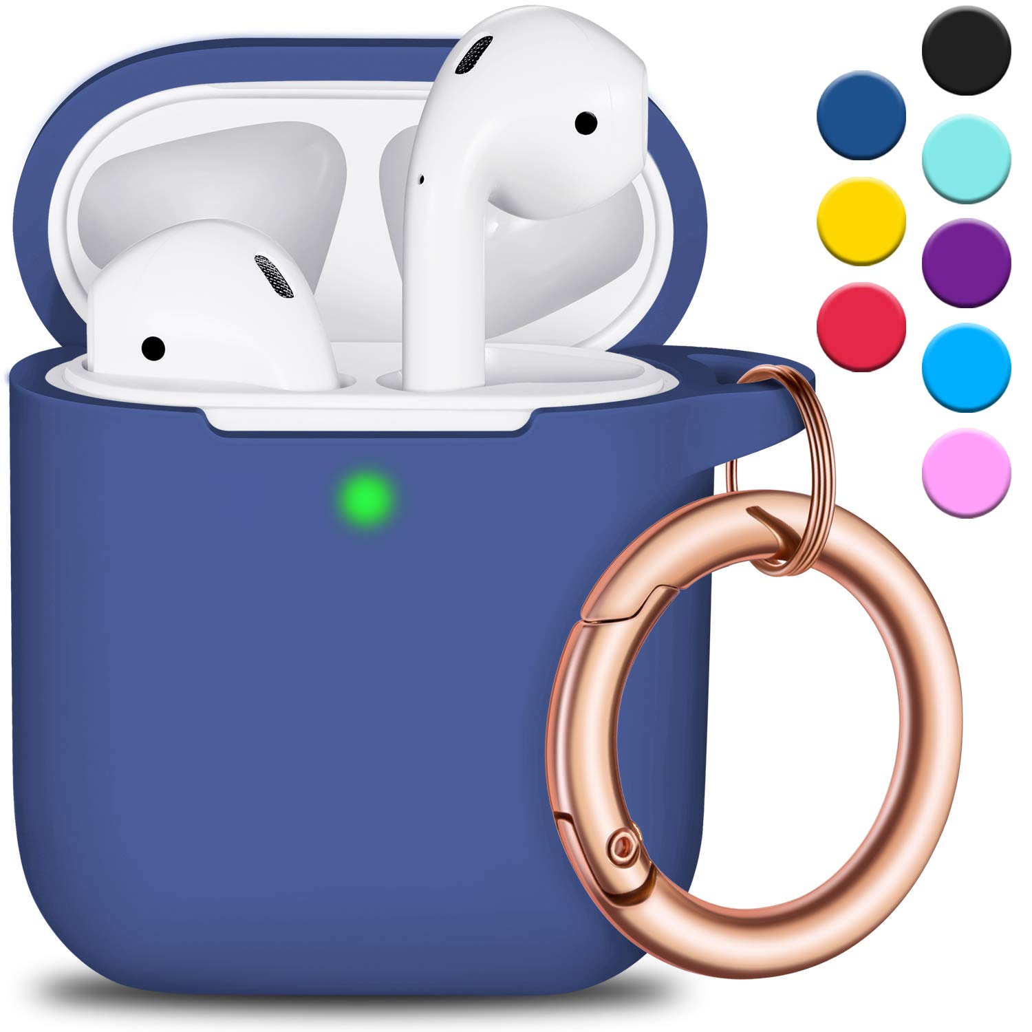 R-fun for AirPods Case Cover with Rosegold Keychain, Silicone Protective Skin Cover for Women Girl with for AirPods Series 2 & Series 1 Charging Case,Front LED Visible-Royal Blue