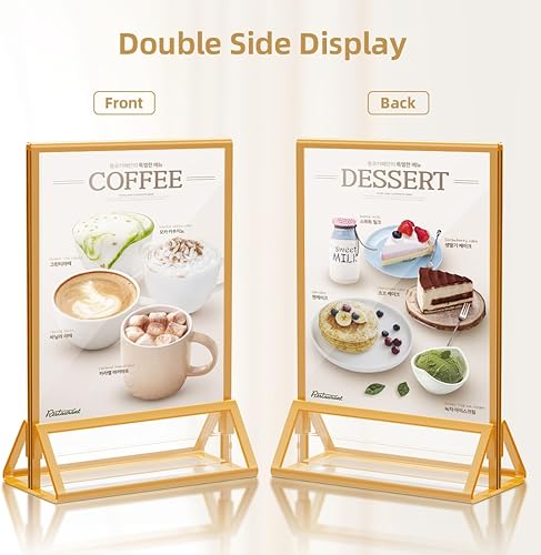 Miniatura 4 de Portarretratos de acrílico dorado de 4 x 6 pulgadas, soporte de acrílico transparente de doble cara, soporte de plástico para números de mesa de