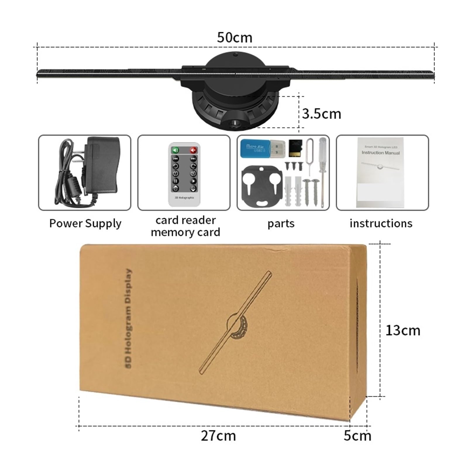 Wentylator z hologramem 3D, 42cm 2-łopatkowy wentylator holograficzny 3D zawieszenie pneumatyczne hologram reklamowy wyświetlacz LED nagie oko
