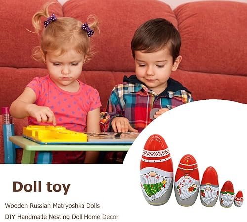 Miniatura 6 de Konrisa Muñecos anidables de Papá Noel enano Matryoshka - Muñecos de madera rusa para fiestas de cumpleaños, juego de 5