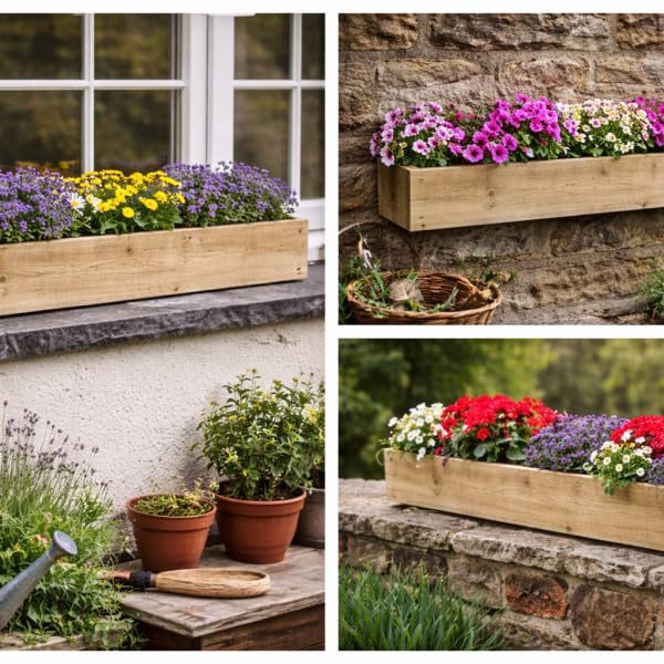 Rough Sawn Garden Window Box 15cm high x 15cm wide - Various Lengths (100cm long)