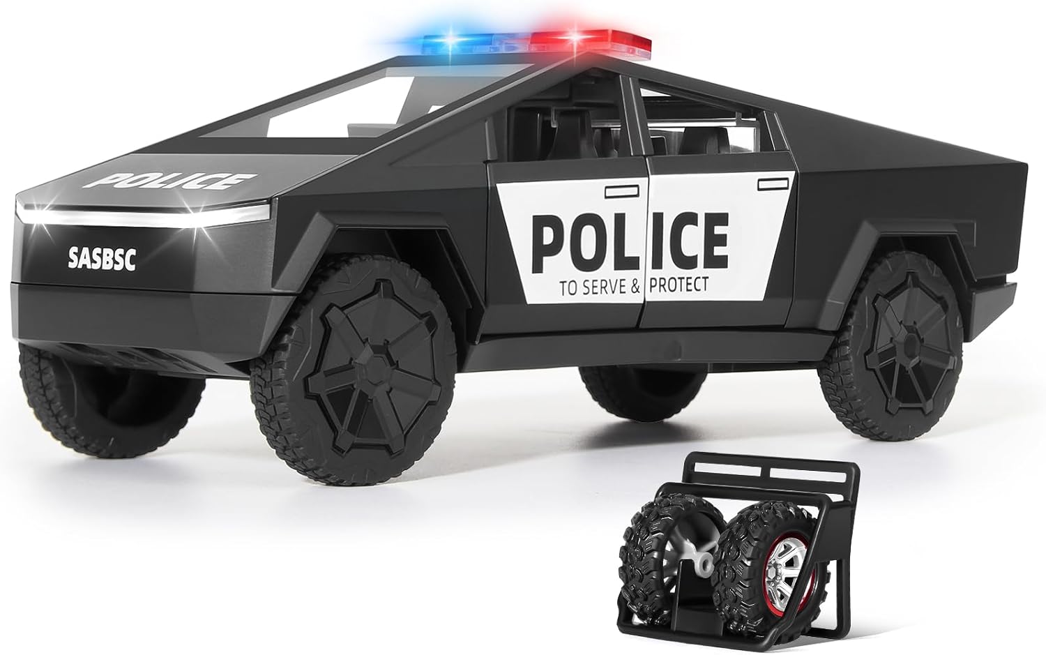 SASBSC Toy Trucks Police Car Toy for 3+ Year Old Boys 1:32 Police Pickup Truck Toys with Lights and Siren Sounds Diecast Metal Toy Car Model Birthday for Kids Age 3-12 (Cybo-Black)