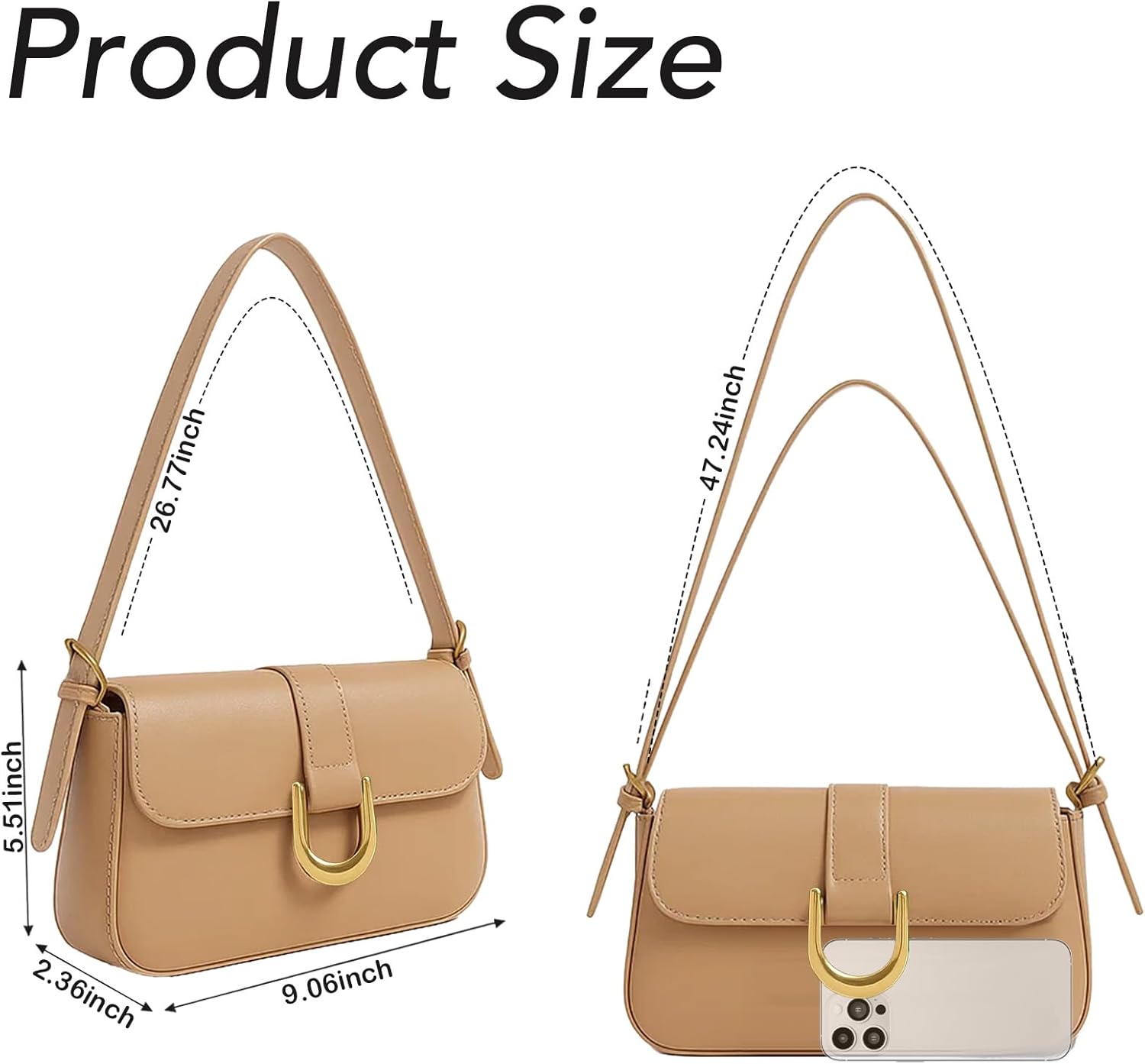 Shoulder Bag for Women, Small Purses Hobo Bags for Women, PU Leather Vintage Handbag with 2 Adjustable Shoulder Strap - Image 6